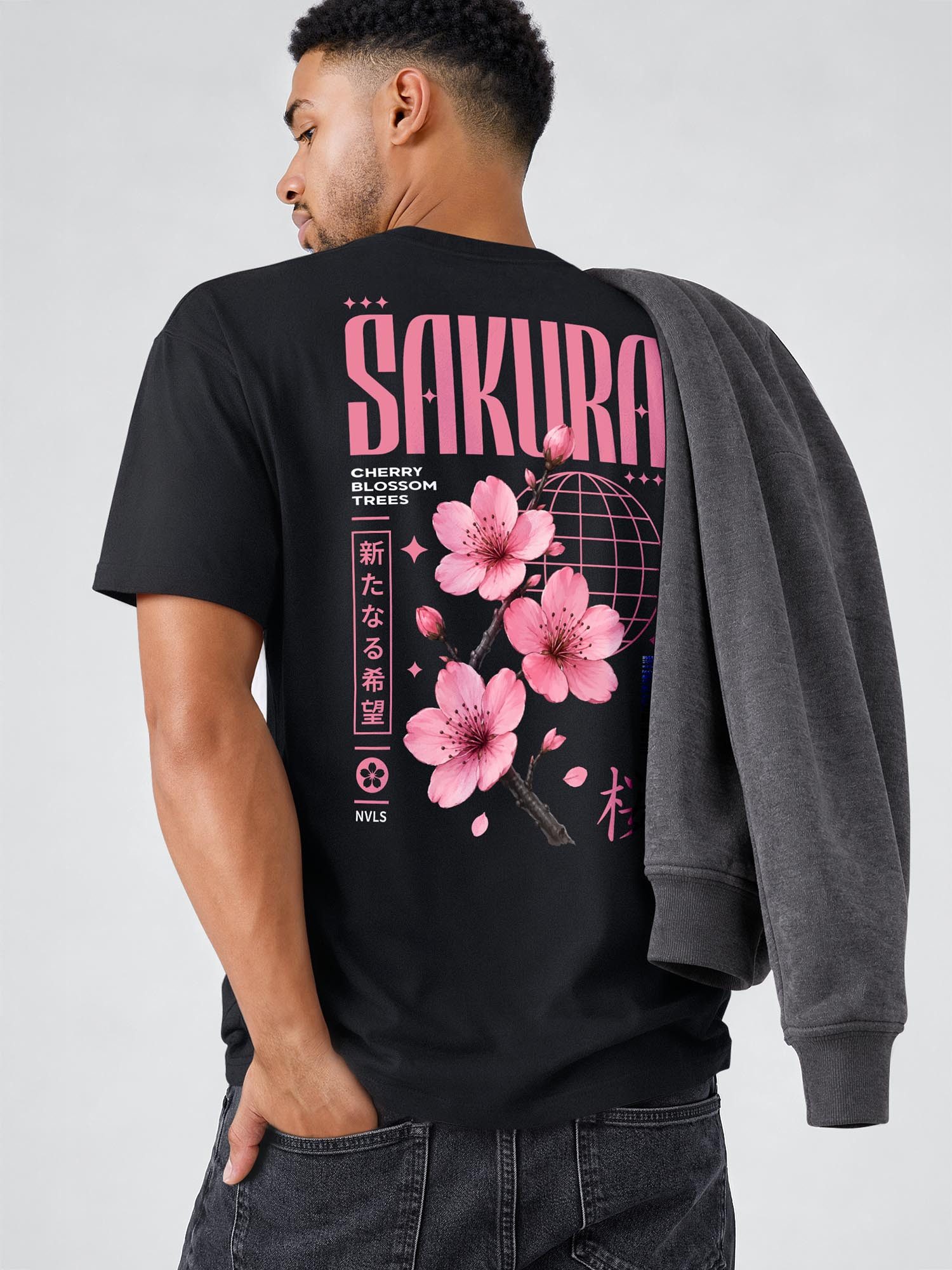Neverless Oversize-Shirt Herren T-Shirt - Cherry Blossom - Relaxed Fit Printshirt Sommer mit Print – Bild 5 von 5