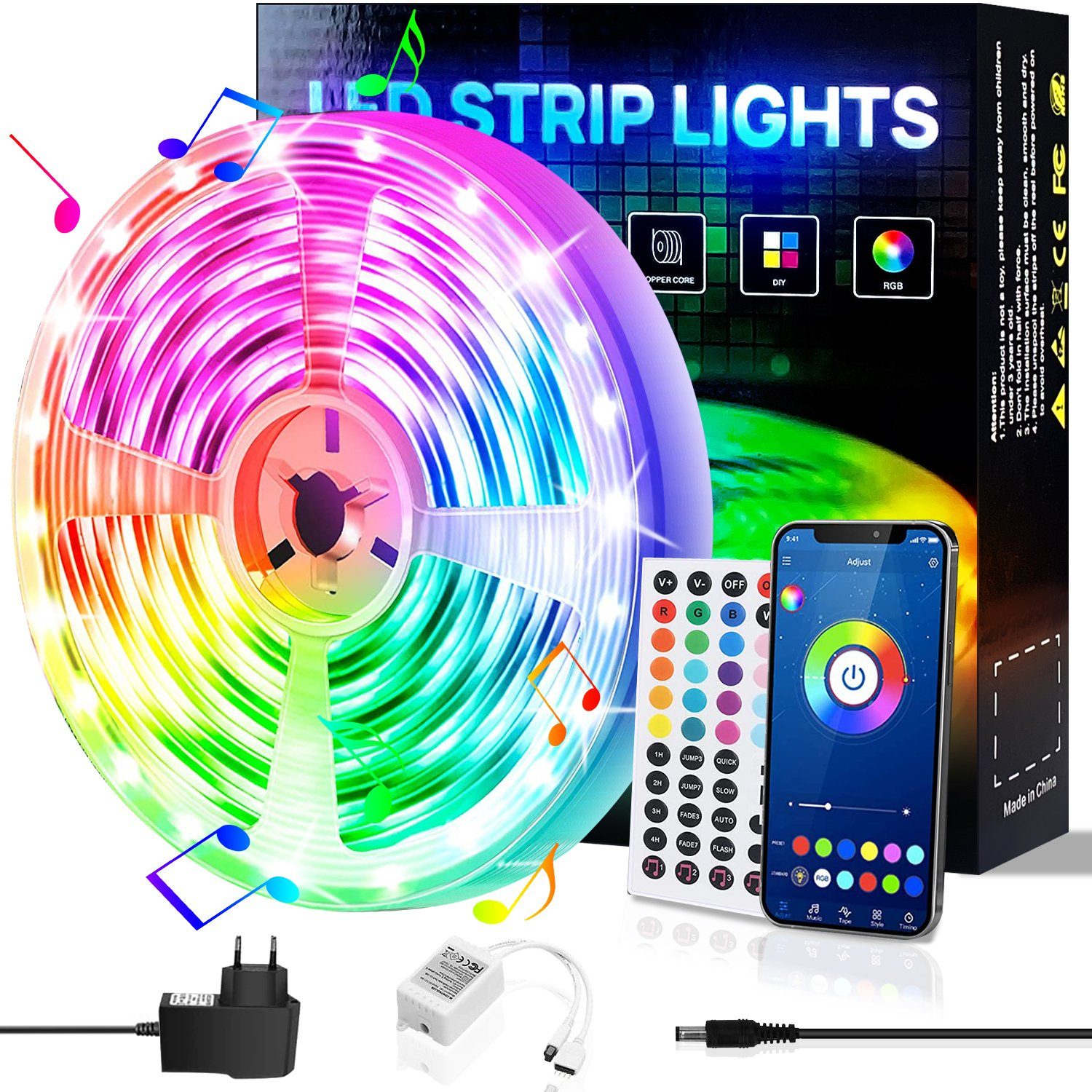 KINSI LED Stripe LED Strip,Bluetooth,10M 18 Lichter/M,RGB,APP Steuerung,Fernbedienung, LED Strip, LED- Streifen, Lichtstreifen, Lichterketten