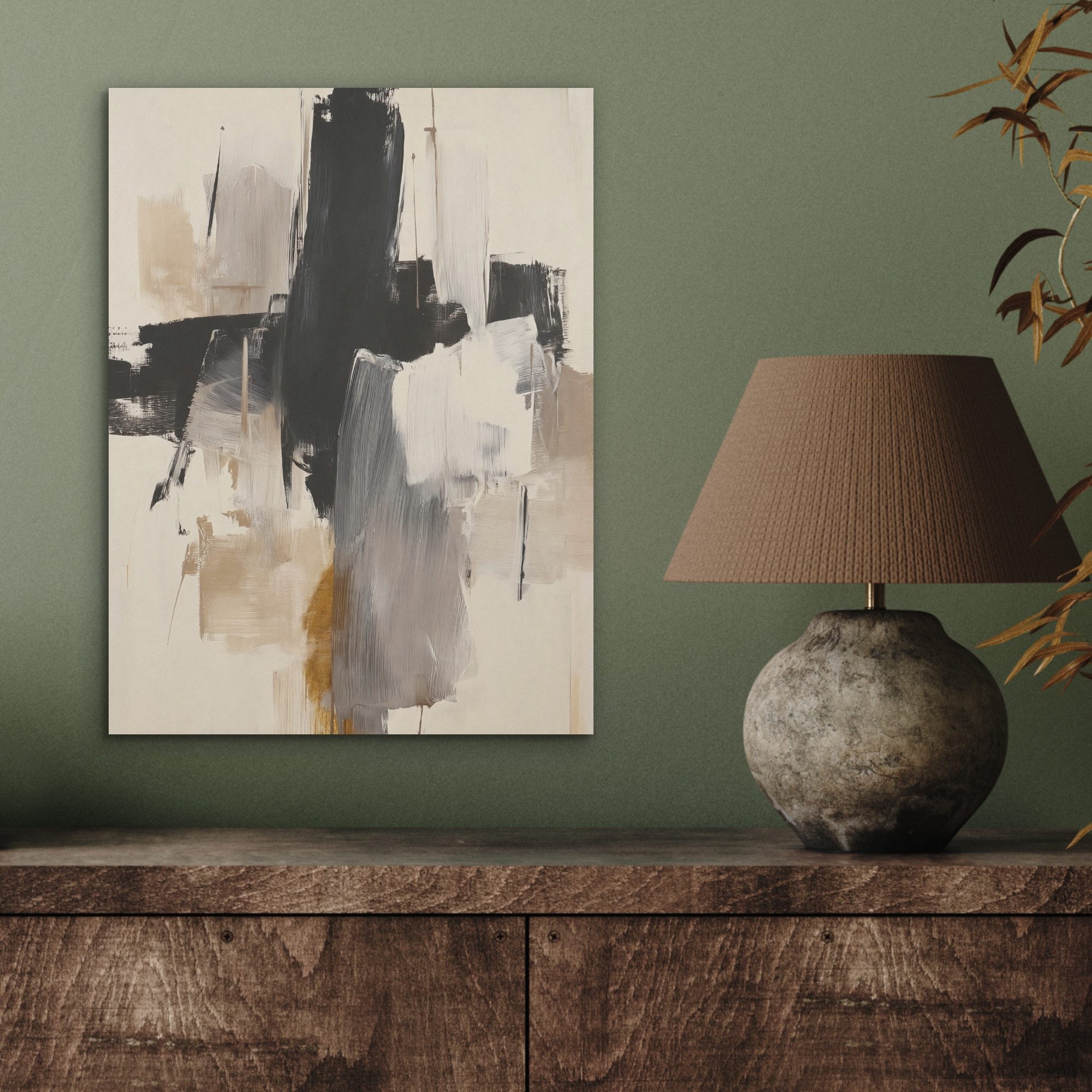 MuchoWow Gemälde Pinselstriche - Grob - Abstrakt - Beige, Fotodruck (1 St), Akustikpaneele PET-Filz, Akustikbild, Schalldämmung, Deko 40x30 cm – Bild 3 von 5