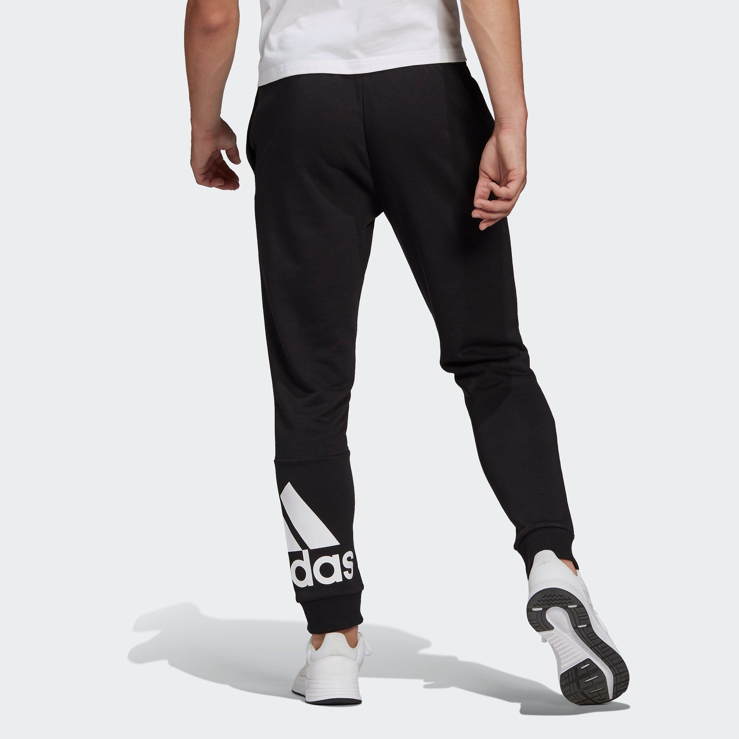 Sporthose adidas Sportswear FRENCH TERRY (1-tlg) HOSE BLACK/WHITE CUFF LOGO ESSENTIALS TAPERED