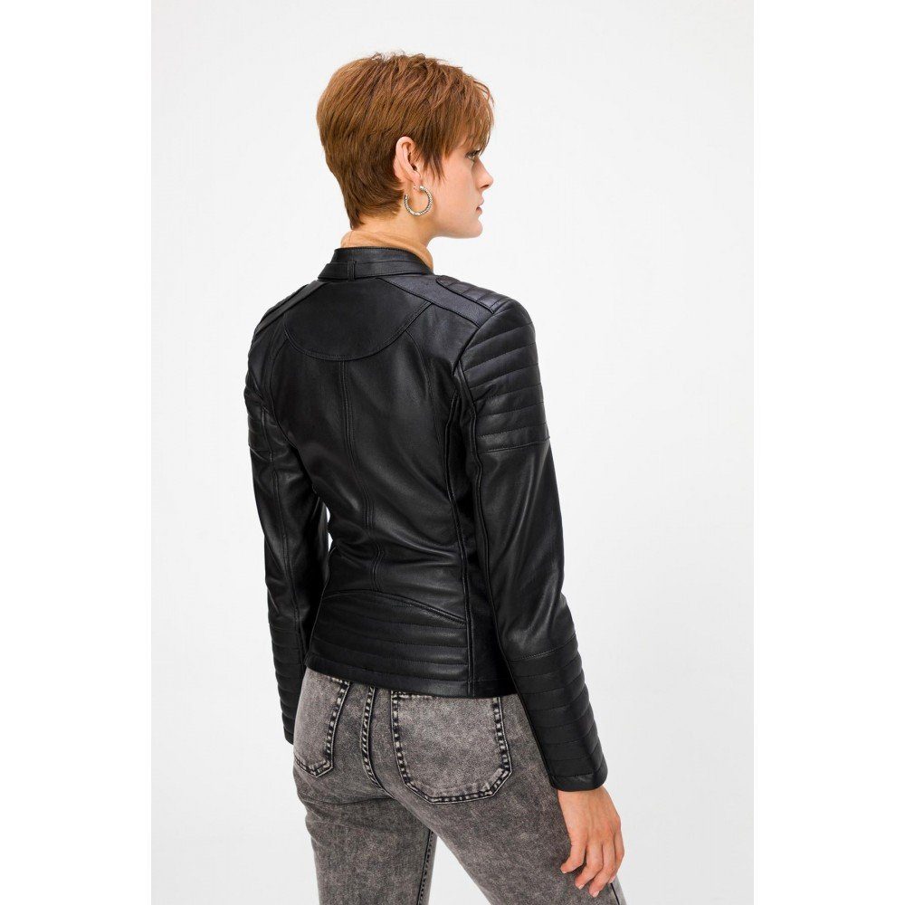 Übergangsjacke Schwarz, in Lederjacke Dericompany Bikerjacke, BD00661 "Zoe" Damen Lammlederjacke dc