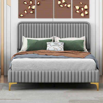 Ulife Polsterbett Doppelbett Jugendbett mit Metallbeinen, höhenverstellbares Kopfteil, PU-Leder, 140 x 200 cm