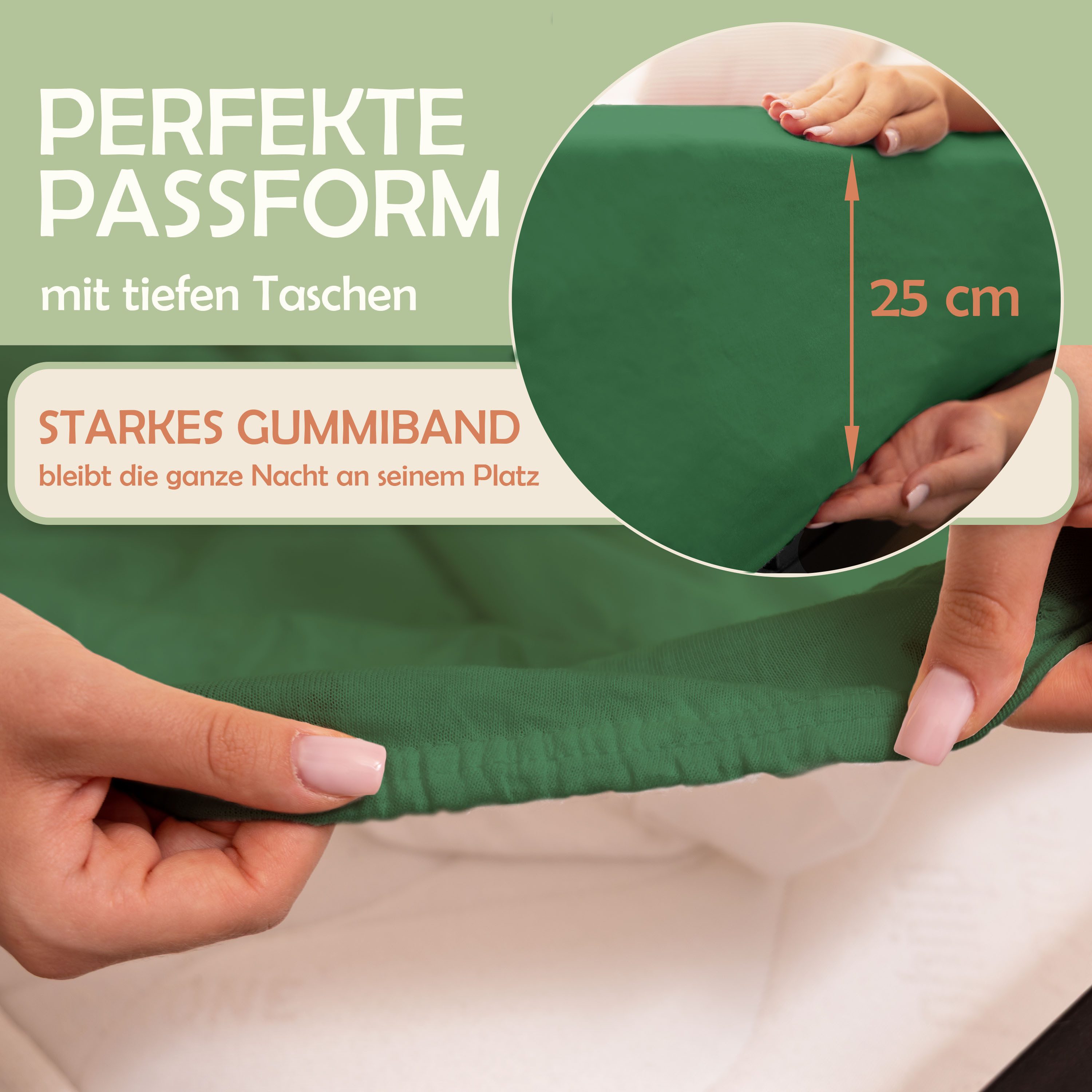 NatureMark Spannbettlaken Gebürstete Mikrofaser, Polyester, Gummizug: rundum, viele Größen und Farben Markenware (90x200 cm, Dunkel grün) – Bild 2 von 5