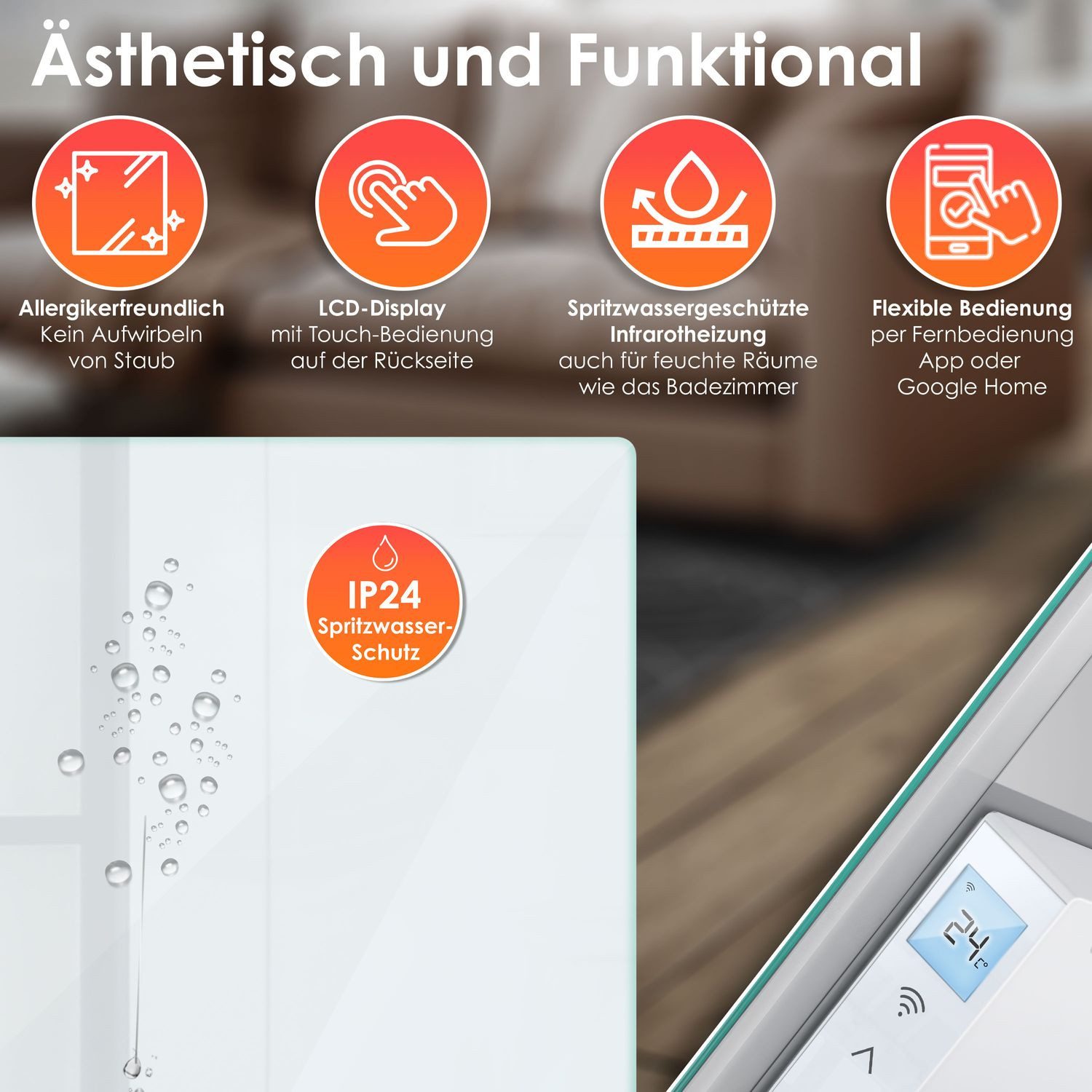 KESSER Paneelheizkörper, Infrarotheizung Glaskonvektor Glasheizung Effizient