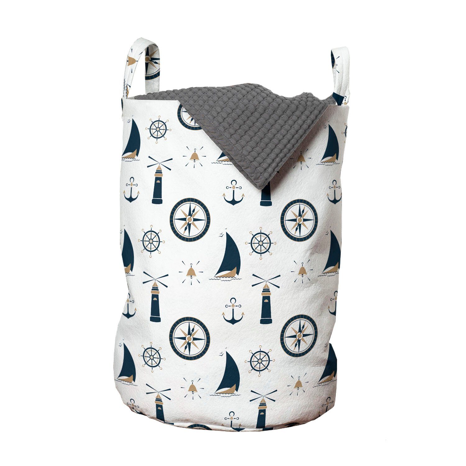 Abakuhaus Wäschesäckchen Wäschekorb mit Griffen Kordelzugverschluss für Waschsalons, Segeln Anker Segelboot Kompass