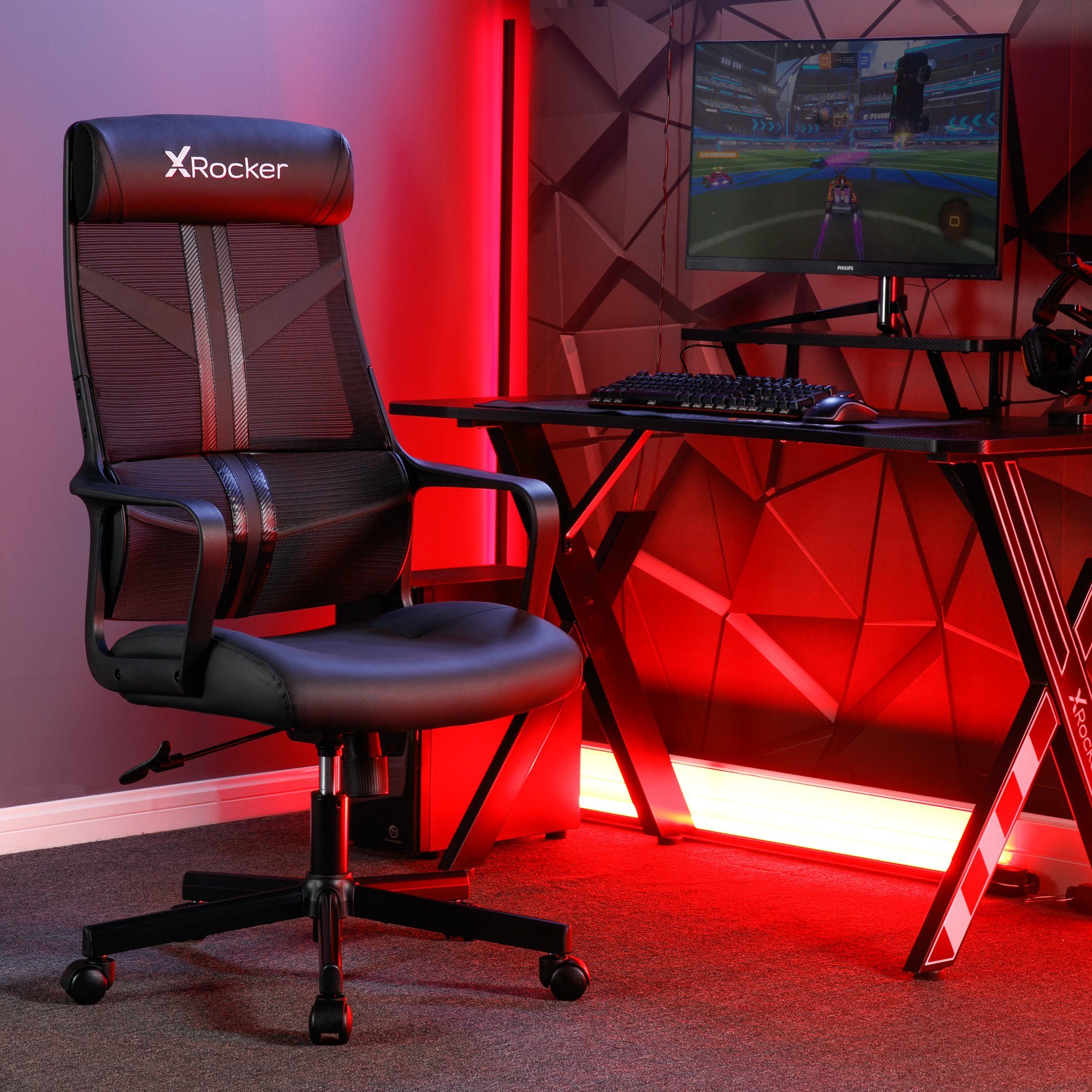 X Rocker Bürostuhl Helix Gaming Bürodrehstuhl mit Mesh Netzstoff Rückenlehne Carbon Schwarz