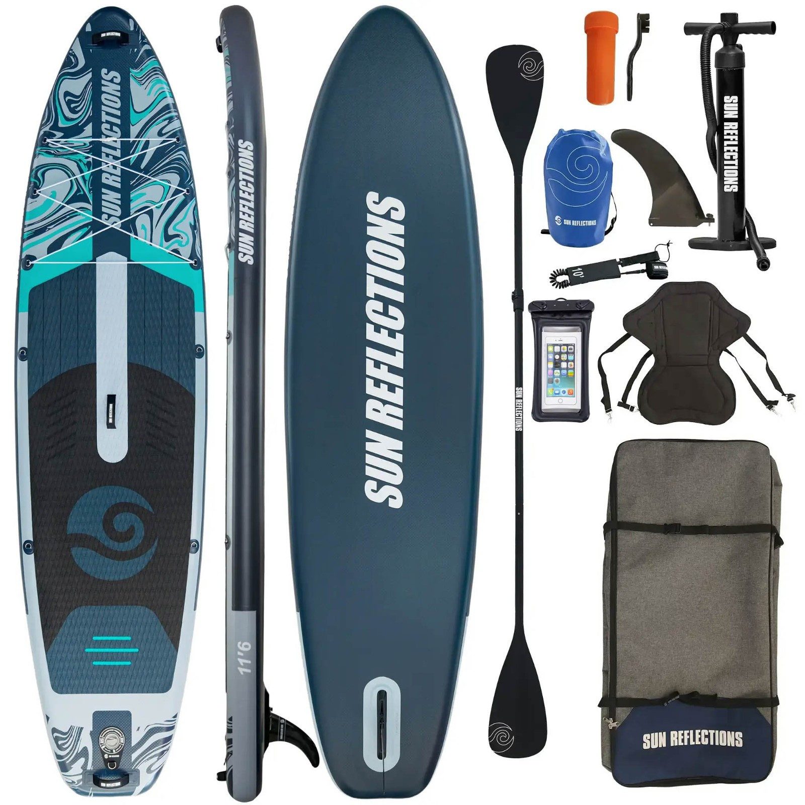SUP-Board Sun Reflections 11'6 SUP Board Komplettset aufblasbar Kajak Sitz