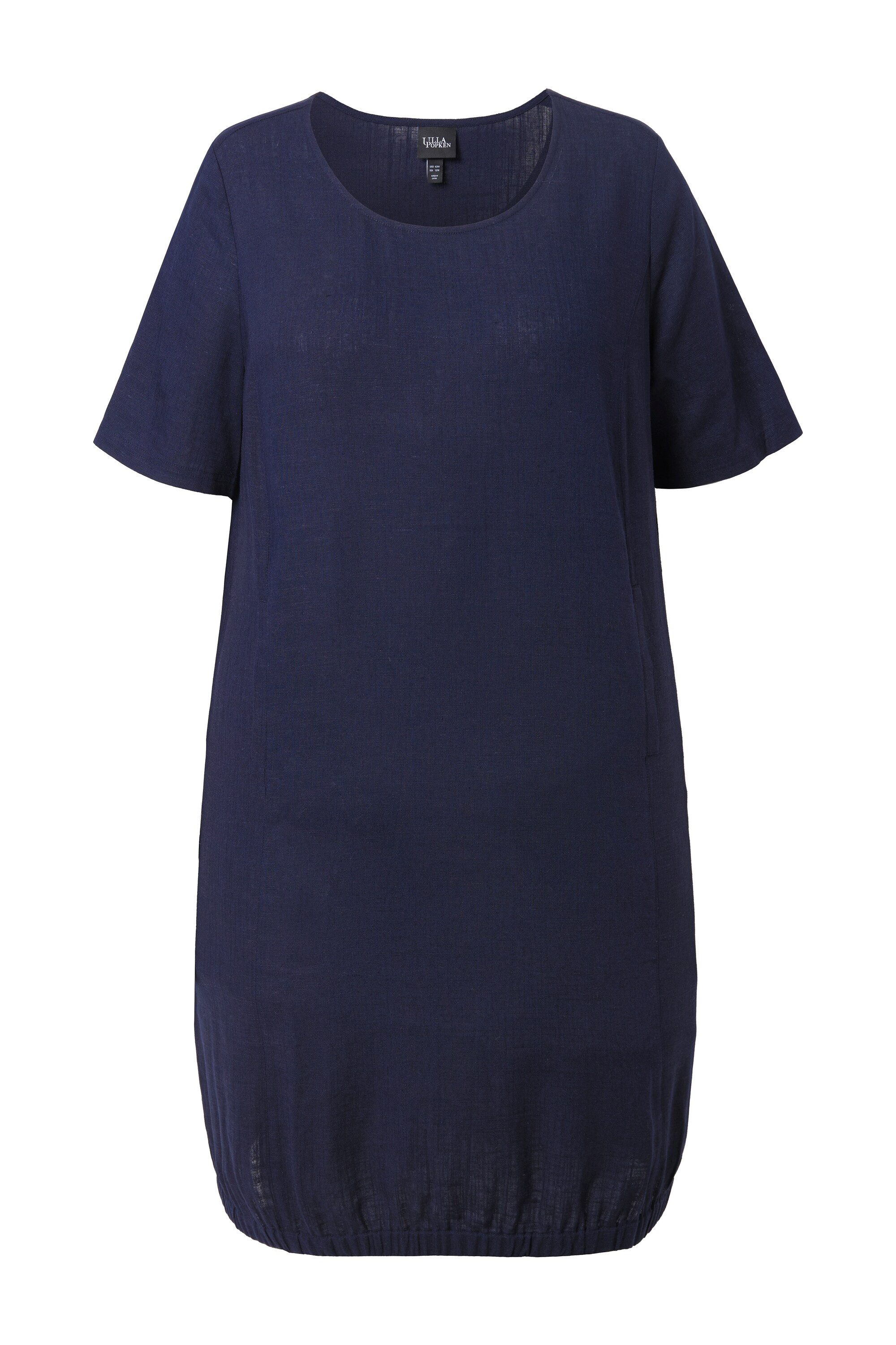 Ulla Popken Midikleid Leinenmix-Kleid A-Linie Rundhals Halbarm Taschen günstig online kaufen