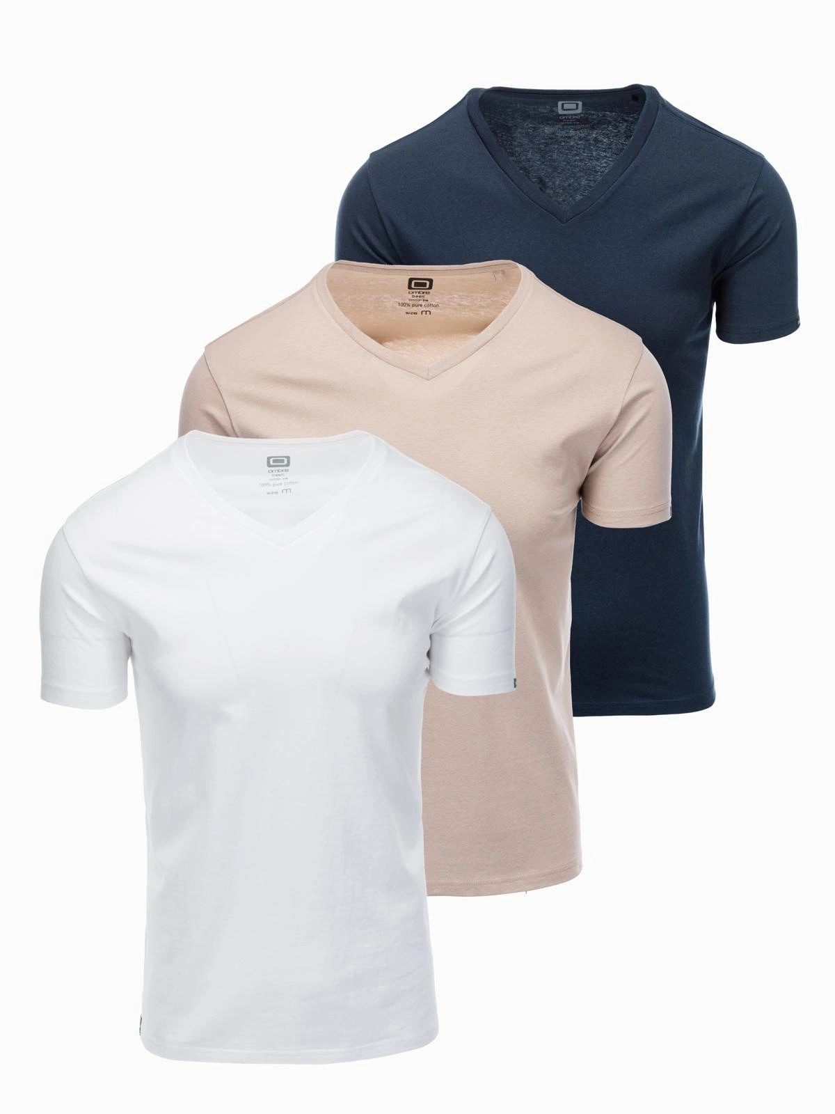 OMBRE T-Shirt 3er Set T-Shirt mit V-Ausschnitt aus Baumwolle günstig online kaufen
