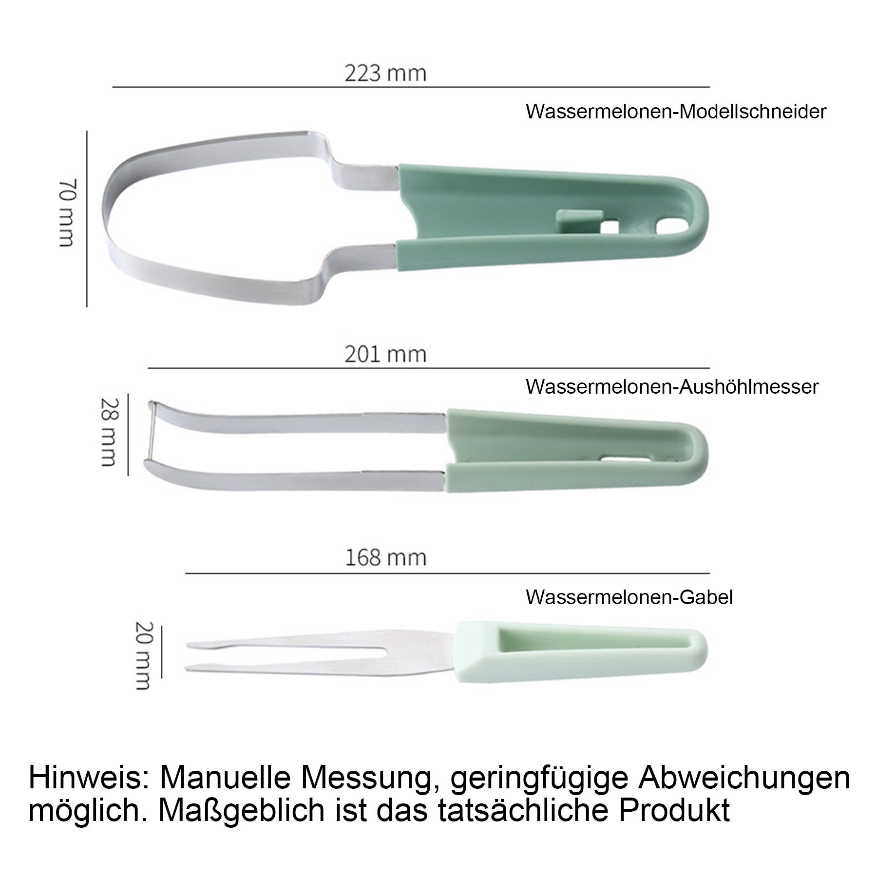 Mutig Obstschneider schneider,Melonenschneider Edelstahl,Wassermelonen Schneider, (3in-1 Wassermelonen-Gabelschneider,Melonen Würfel Wassermelonen Messer, Obst Schneidwerkzeug für Papaya, Drachenfrucht,Cantaloupe), Perfekt für Zuhause, Partys und Camping, Küchenhelfer für Obst