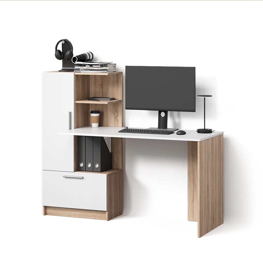 Livinity® Schreibtisch Lorena, Sonoma/Weiß, 150 x 120.1 cm mit 2 Türen (1-St)
