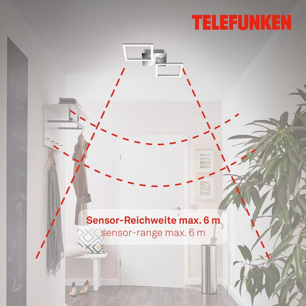 Telefunken LED Deckenleuchte 318508TF, Leuchtdauer einstellbar, LED fest integriert, 2700K - Extra-Warmweiß, Deckenleuchte Sensor drehbar 12W 1200lm 3000K 47x22,6x7,4cm