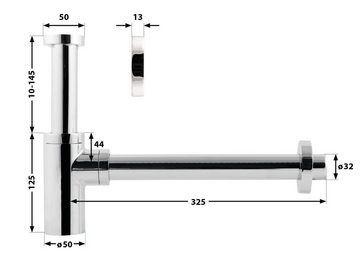 aquaSu Siphon, (1-tlg., Flaschengeruchsverschluss, Schubrosette, Siphontasse), Chrom, Typ 1 1/4 '' x 32 mm, für Waschtisch, Reinigungsöffnung, 226837