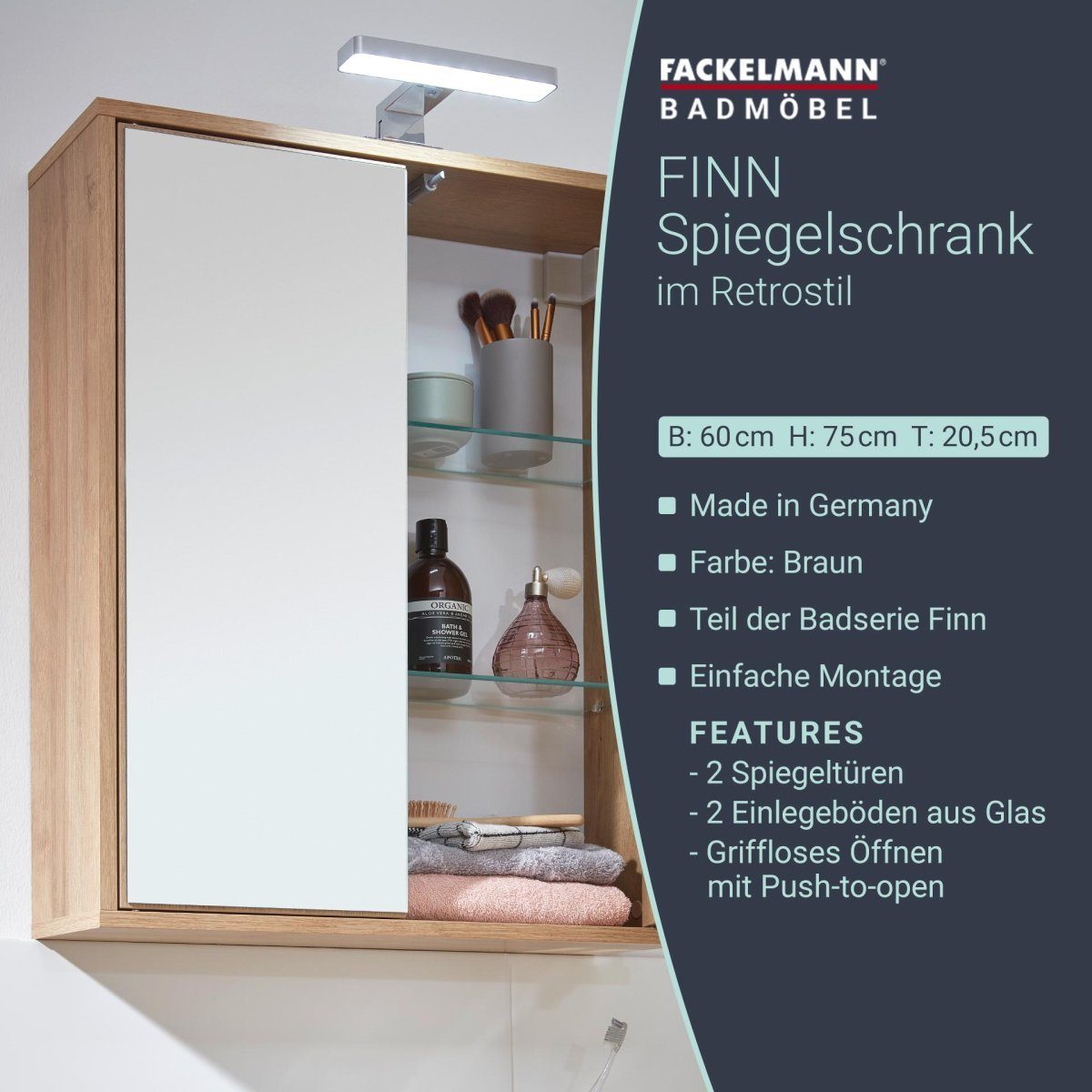 FACKELMANN Spiegelschrank "Finn", Badmöbel push-to-open günstig online kaufen