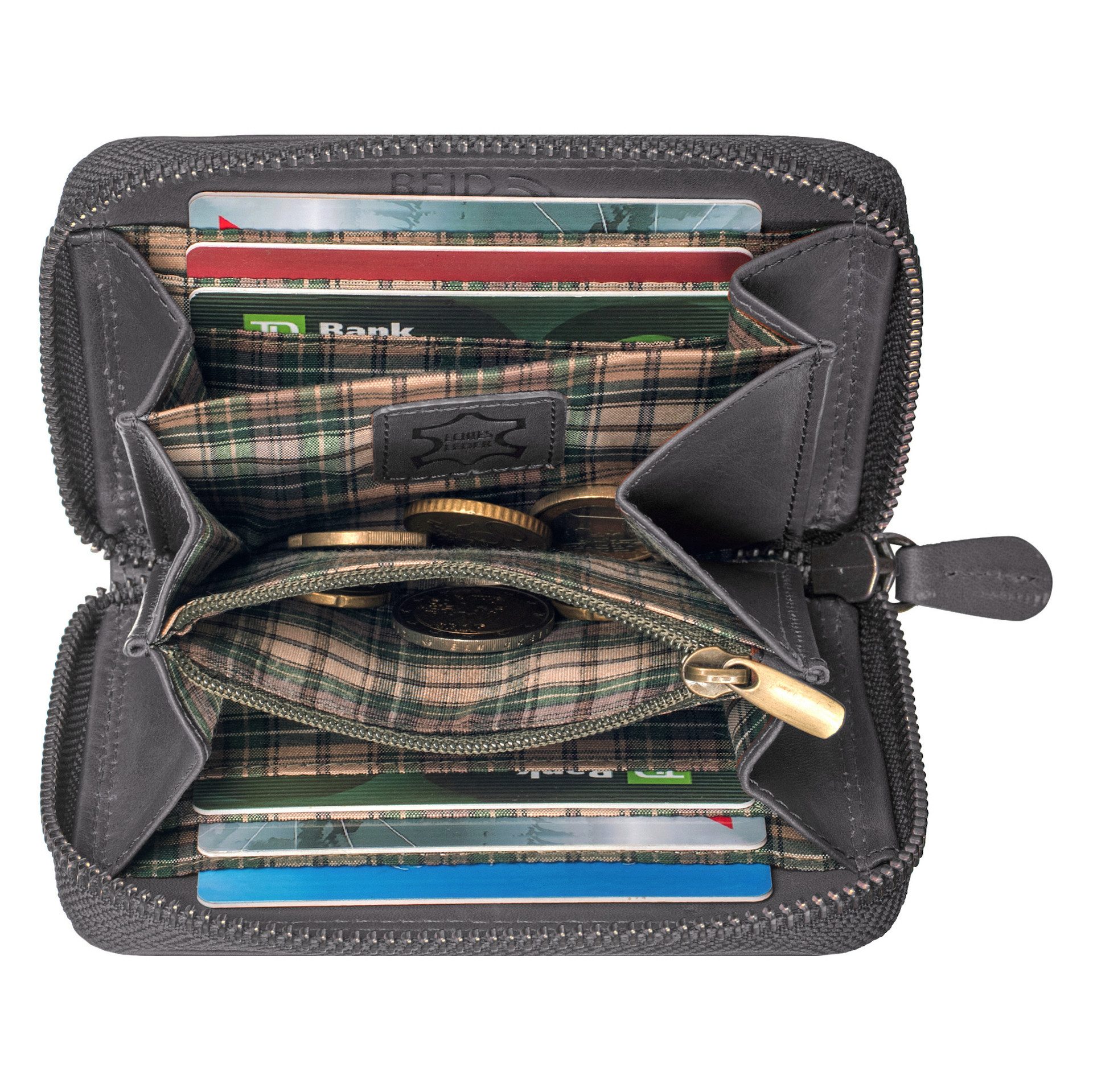 Benthill Geldbörse Klein Leder Mini Geldbeutel Damen RFID Portmonee Slim Portemonnaie, RFID-Schutz Kartenfächer Münzfach Reißverschlussfach – Bild 4 von 5