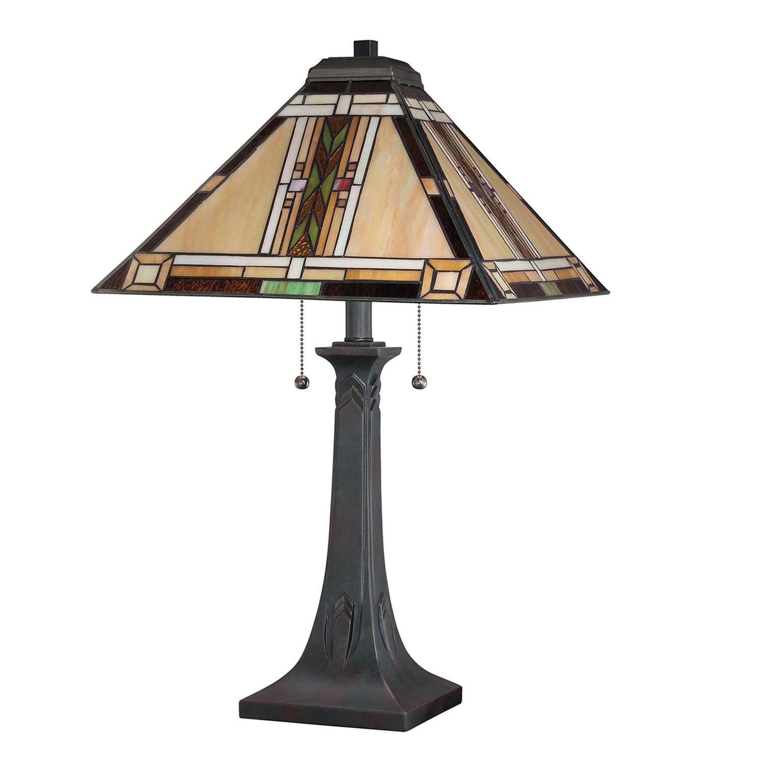 Licht-Erlebnisse Tischleuchte LANA, ohne Leuchtmittel, 63,1 cm hoch Buntglas Zugschalter E27 2-flammig Tiffany Stil