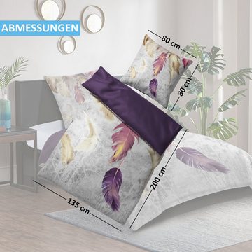 Bettwäsche Federn 135x200 cm, Bettbezug und Kissenbezug, Sanilo, Baumwolle, 4 teilig, mit Reißverschluss