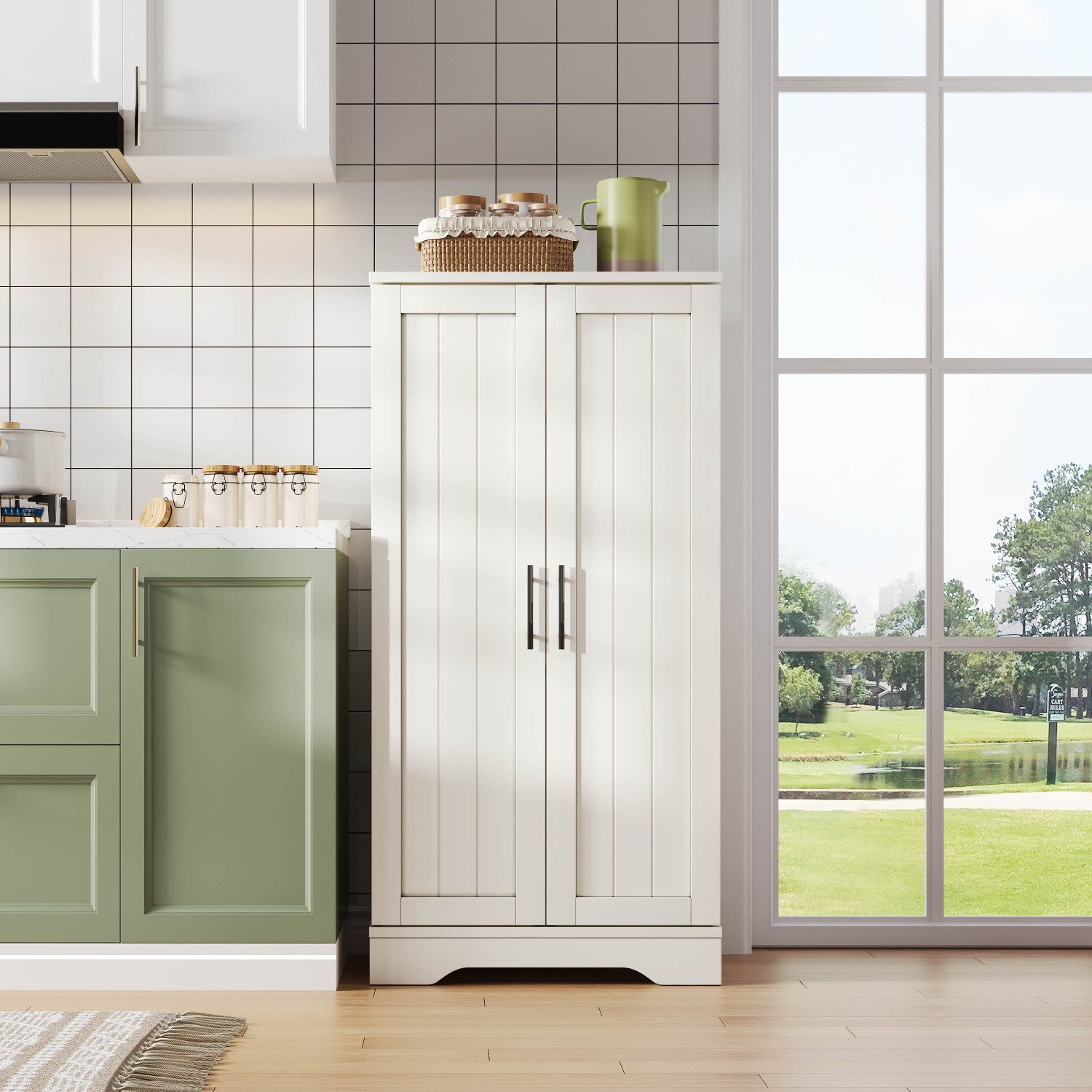 ANYSUN Midischrank Schmaler Schrank mit 2 Türen,LED-Sensorlicht,Mehrzweckschrank Küche (1-St., Einzelstück) Küchenschrank mit Verstellbare Regalböden,Türablagen,120x60x40cm