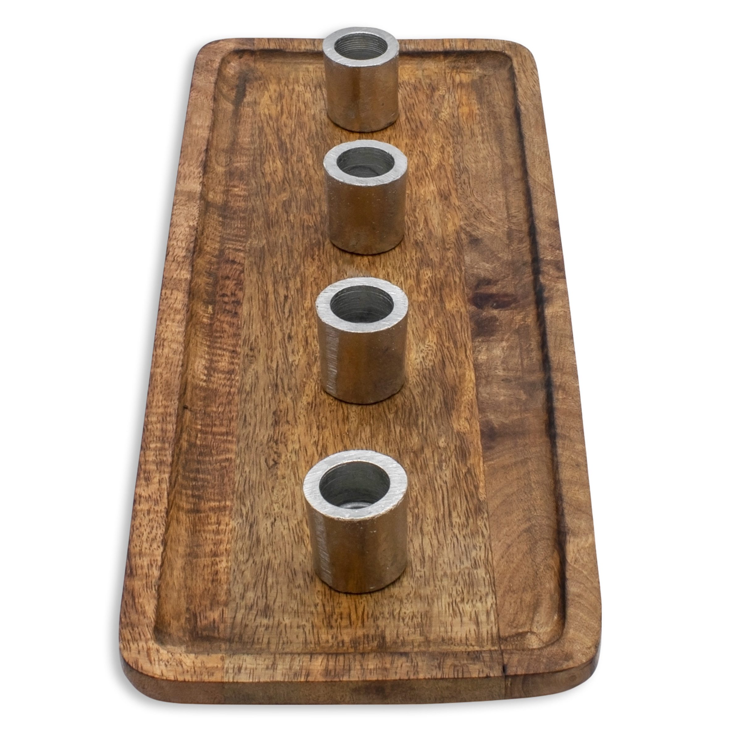 Spetebo Kerzentablett aus Mango Holz (Kerzenständer, 1 St., für 4 Stabkerzen), mit Anti-Rutsch-Pads an der Unterseite