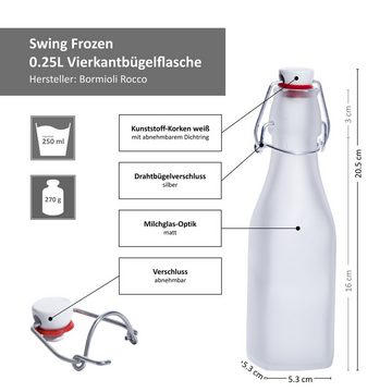 Bormioli Rocco Vorratsglas 12er-Set Vierkant-Bügelflaschen Swing 250ml Frozen-Glas Verpackung, Glas