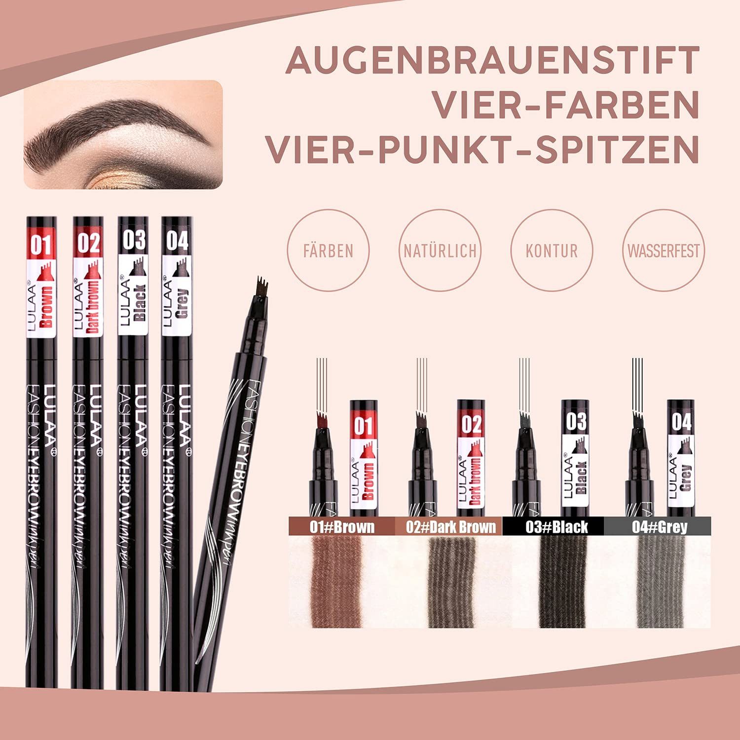 P-Beauty Cosmetic Accessories Augenbrauen-Stift 3D Tattoo Augenbrauen Stift Microblading 24H Wasserfest in 4 Farben, Nicht an Tieren getestet, Reisegröße, Ohne Duft, Hypoallergen