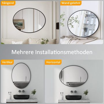 WDWRITTI Spiegel 80x60 50x70 Oval Wandspiegel Schwarz Metall Alu Rahmen (Flurspiegel modern, 5mm Bleifreier Spiegel), Vertikal und Horizontal möglich