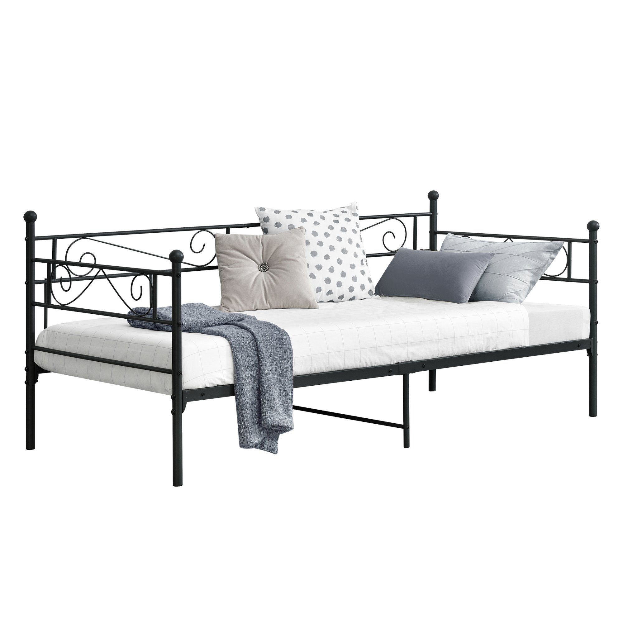 en.casa Metallbett, »Kerava« Bettsofa mit Lattenrost Tagesbett 90x200cm Stahl Schwarz
