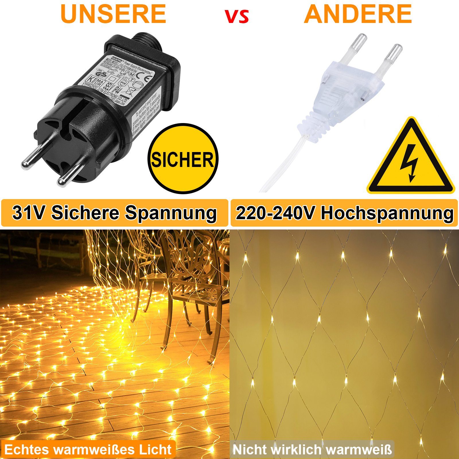 8 Rosnek für Deko, 2x3M/4x6M; wasserdicht, modi, Timer, Speicherfunktion Gartenzäune Weihnachtsfeier 31V, LED-Lichternetz