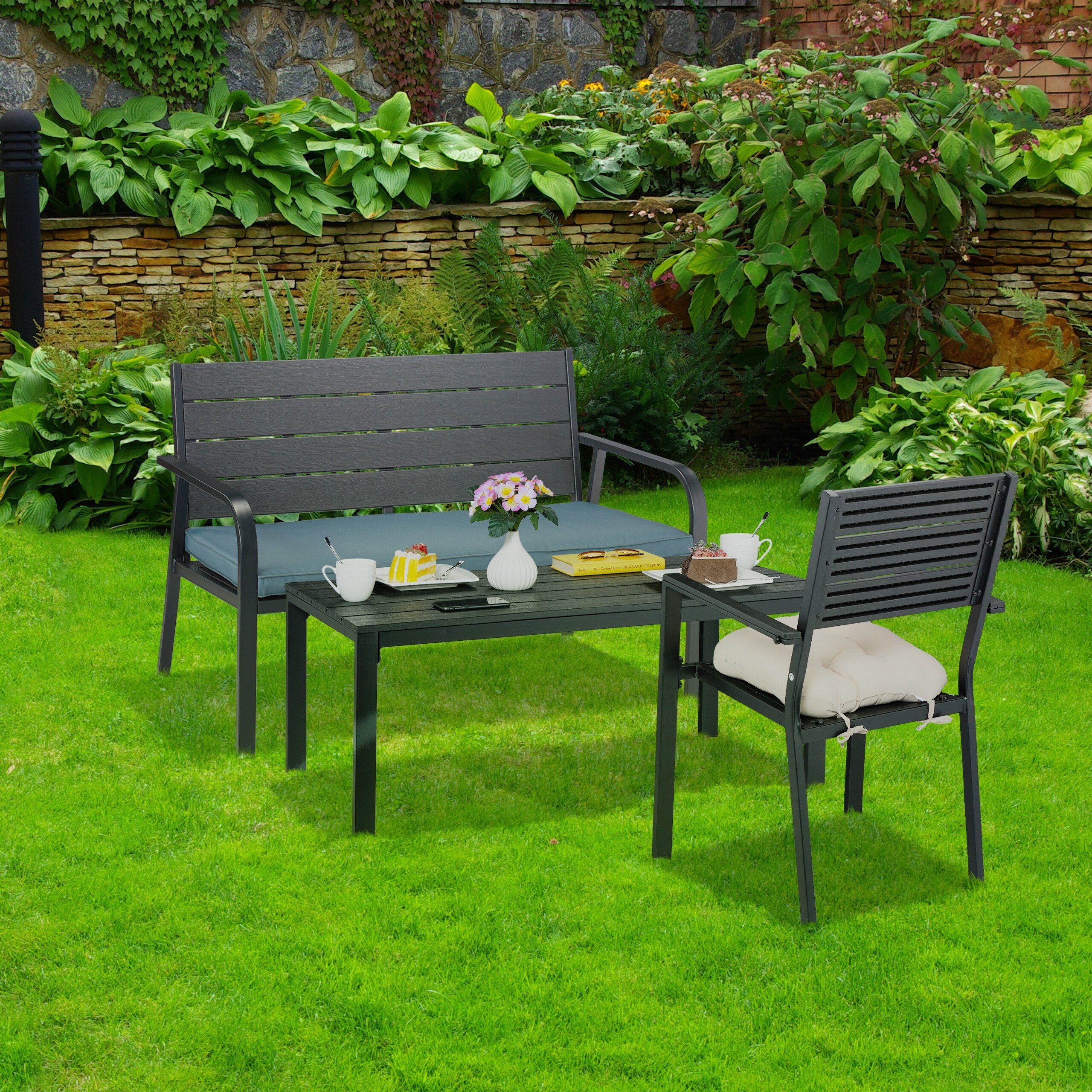 relaxdays Gartenbank mit Sitzauflage günstig online kaufen
