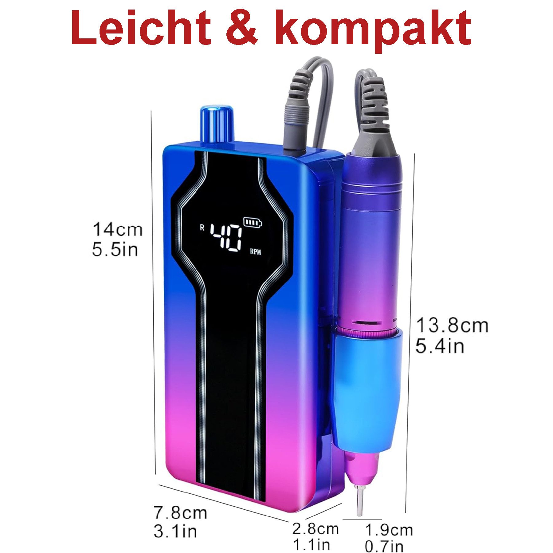 Senmudi Maniküre-Pediküre-Set Elektrische Nagelfeile,Nagelfräser für Gelnägel &Acrynägel 40000 U/min, mit Akku Fräser Set mit LED-Display, 6 Bits Geeignet für Nagelstudio und DIY
