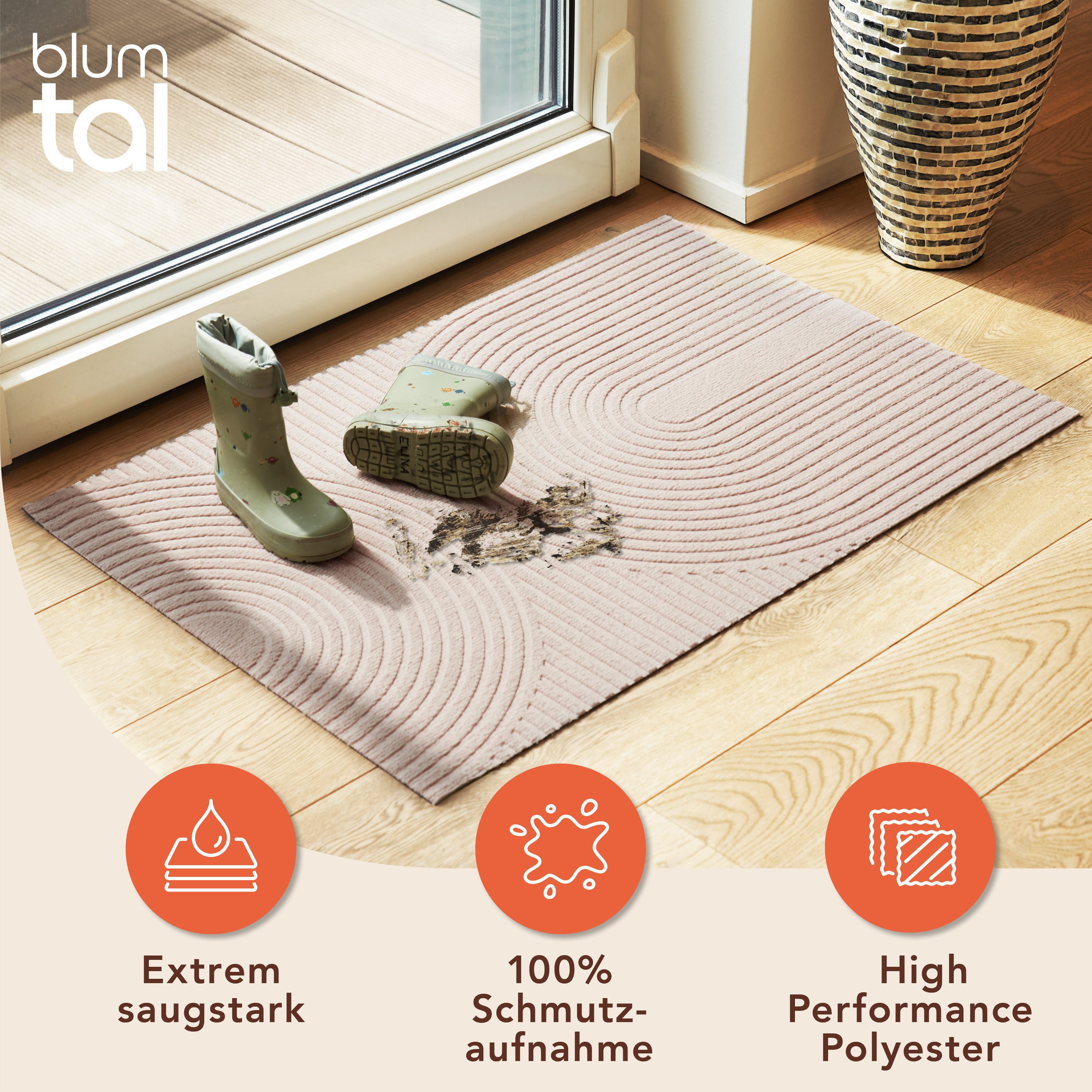 Blumtal Fußmatte rutschfeste Schmutzfangmatte aus langlebigem Polyester, Fußmatte innen/Schmutzfangmatte außen