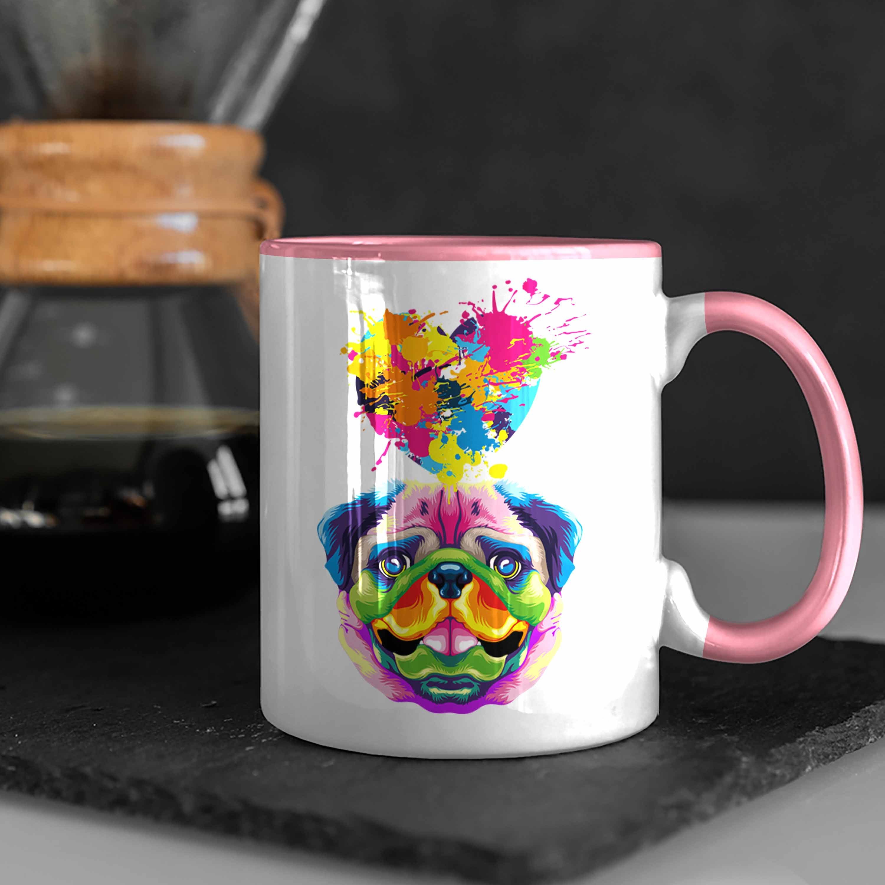 M Farbe Trendation Tasse Herz Besitzer Mops Spruch Geschenk Geschenkidee Lustiger Rosa Tasse