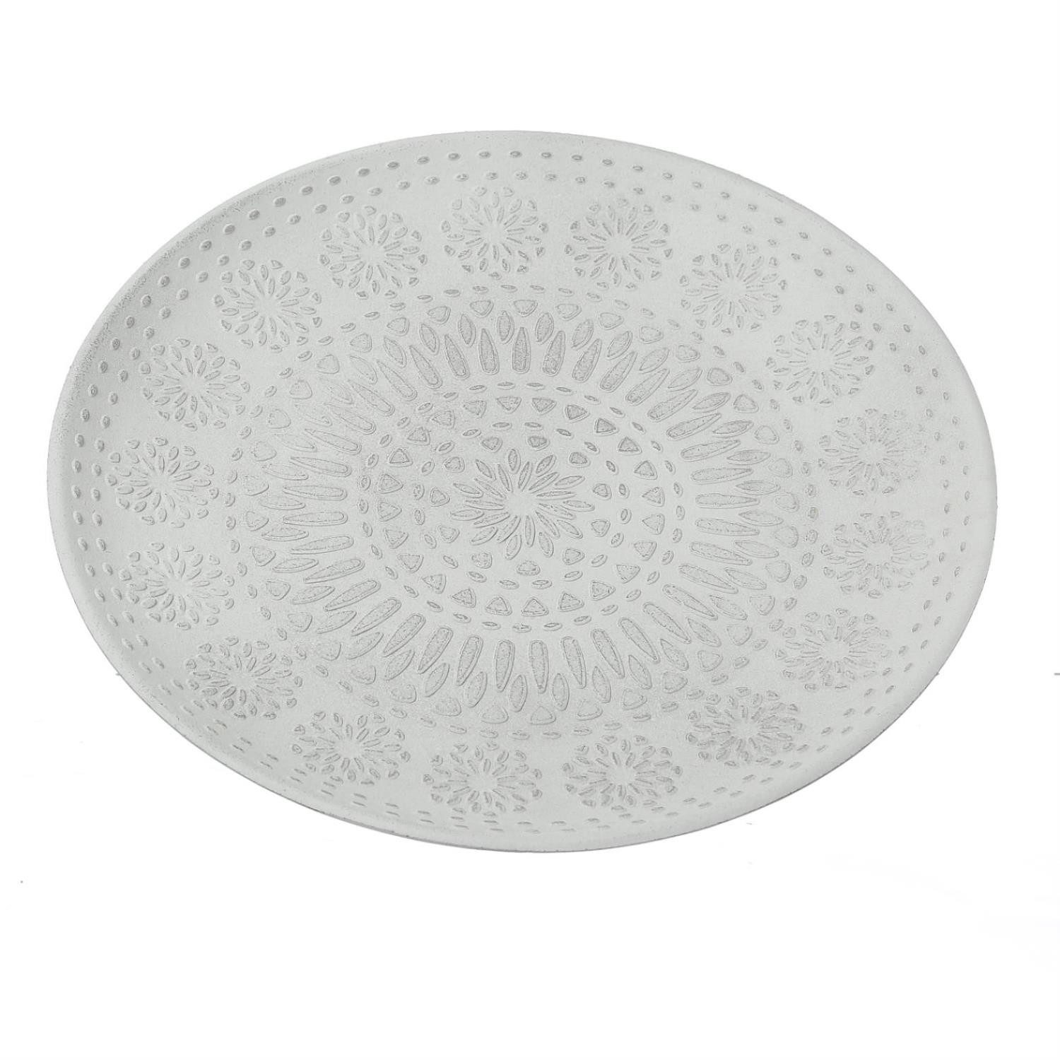 Dekotablett Deko Teller Schale mit Verzierung Blumenmuster weiß MDF Holz D: 34,5cm