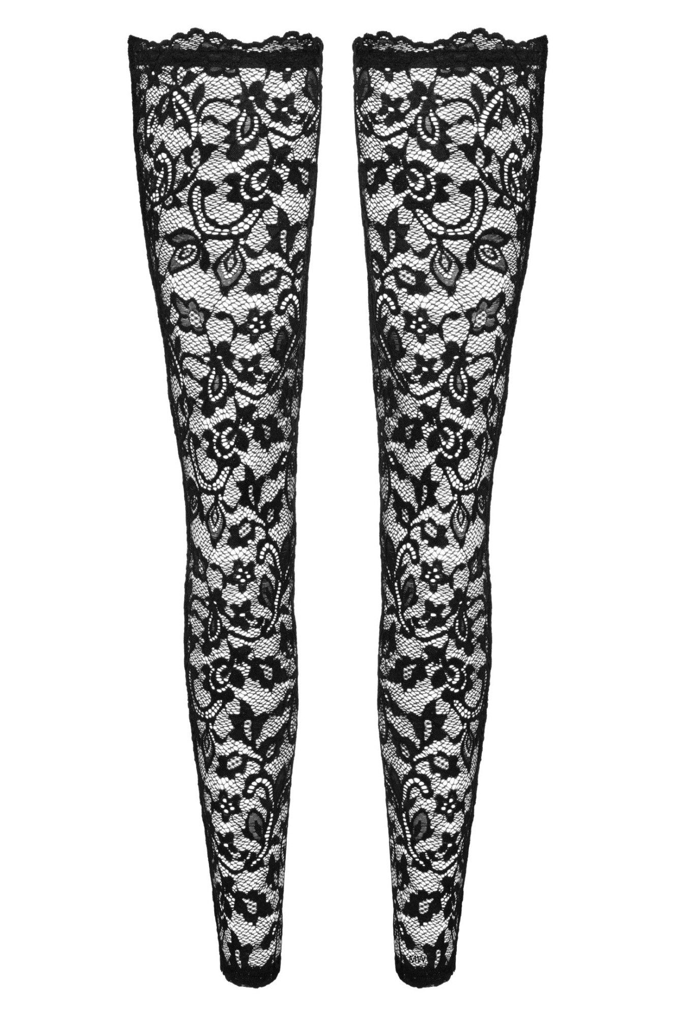 Noir Handmade Strümpfe Transparente Damen Dessous Stockings mit Blumenmuster selbsttragende S