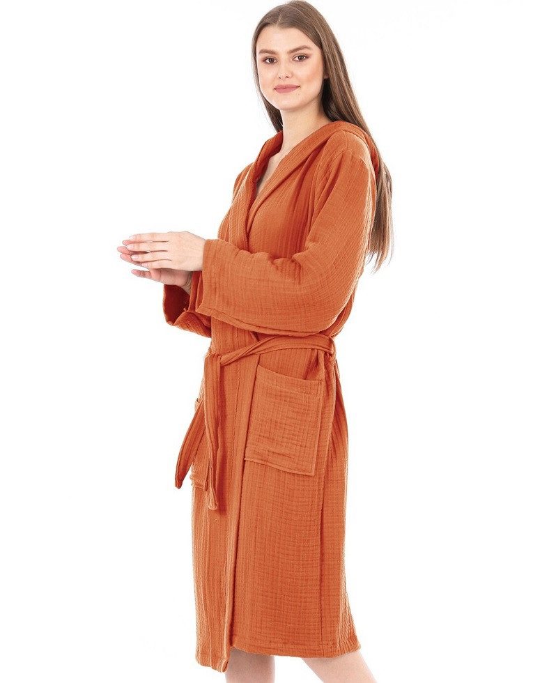 Musselin Welt Morgenmantel Musselin Bade/Morgenmantel in Schwarz aus Biobaumwolle, Gürtel