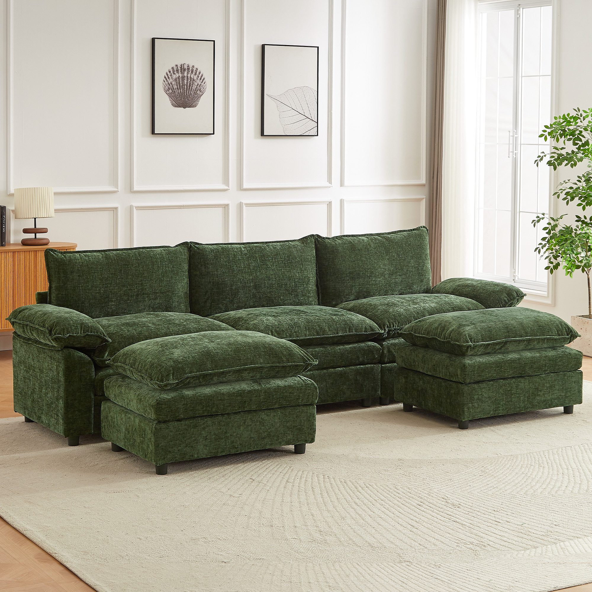 Jiexi Wohnlandschaft Modulares Sofa aus Chenille Freie Kombination Wohnlandschaft