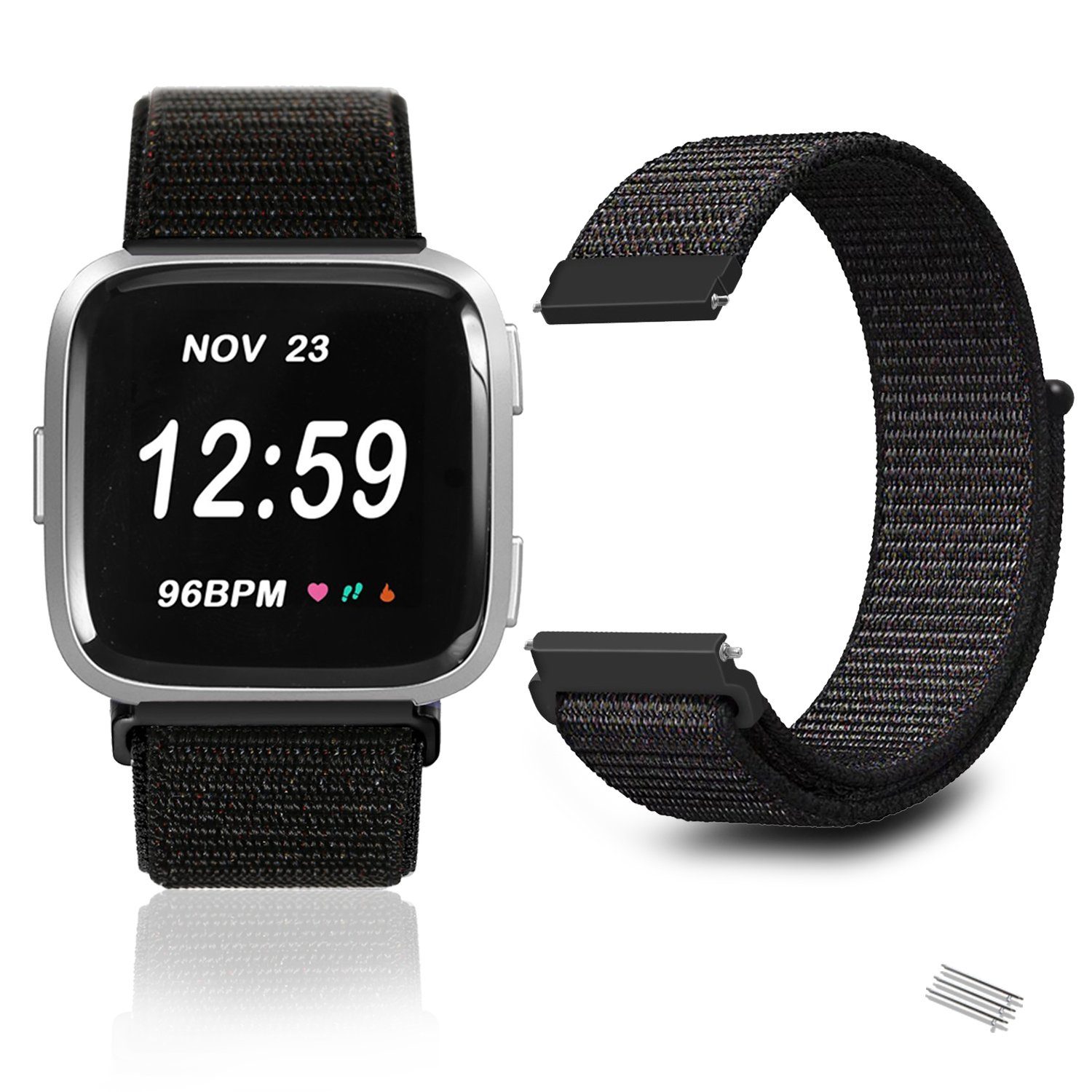 Diida Smartwatch-Armband Watch Band, Armband, Uhrenarmband, band, Nylonbänder kompatibel mi t Fitbit Versa/ Versa 2/ versa lite, Schwarz