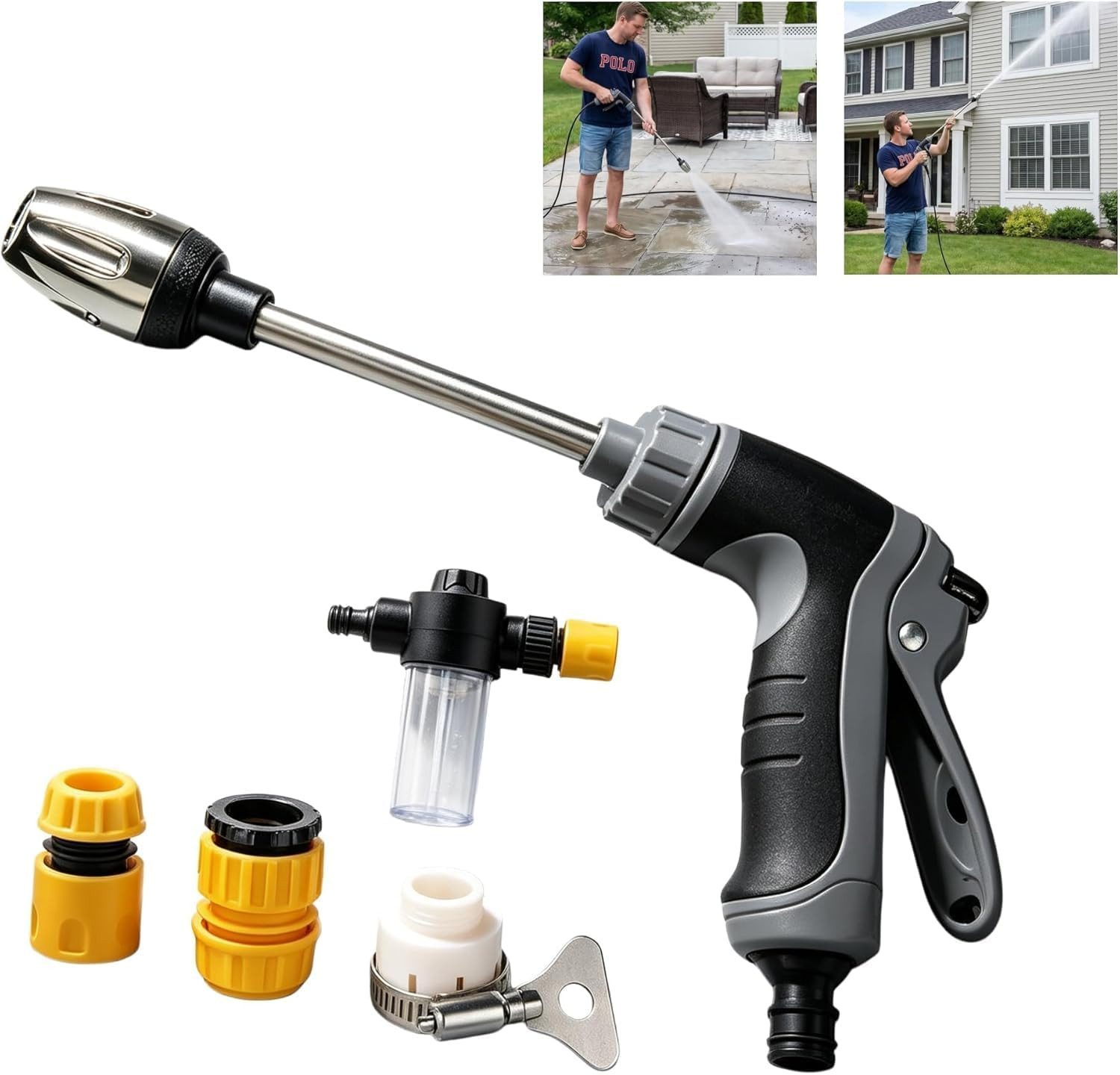 Luckice Sprühmanschette Hochdruck-Spritzpistole für Garten Autowäsche Haustiere, (Multifunktions Spritzpistole für Garten Auto und Terrasse, 1-tlg., Multifunktions Gartenspritze für Reinigung und Bewässerung), Hochdruck Spritzpistole mit Schaumbehälter Fü
