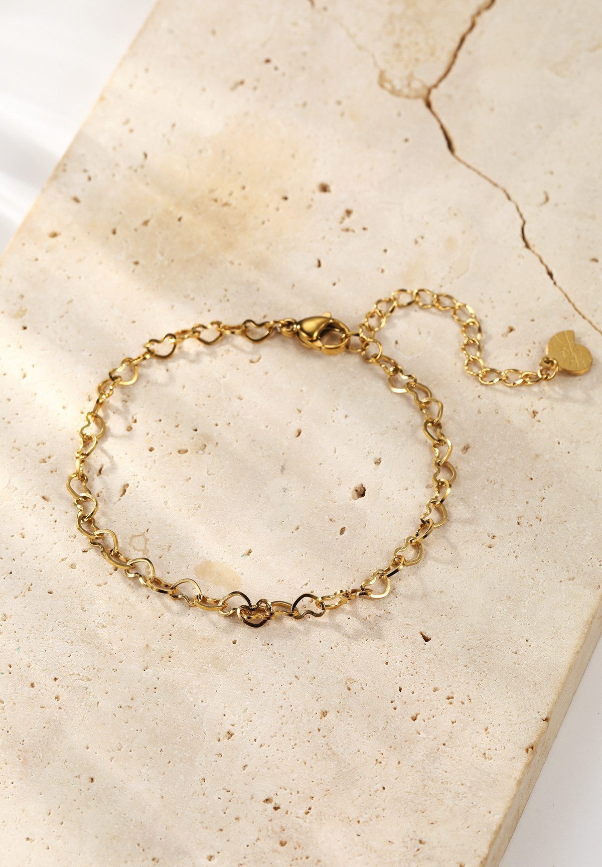 Hey Happiness Gliederarmband Herz Damen, vergoldet 18K Roségold, Edelstahl Armkette Liebe, Geschenkidee