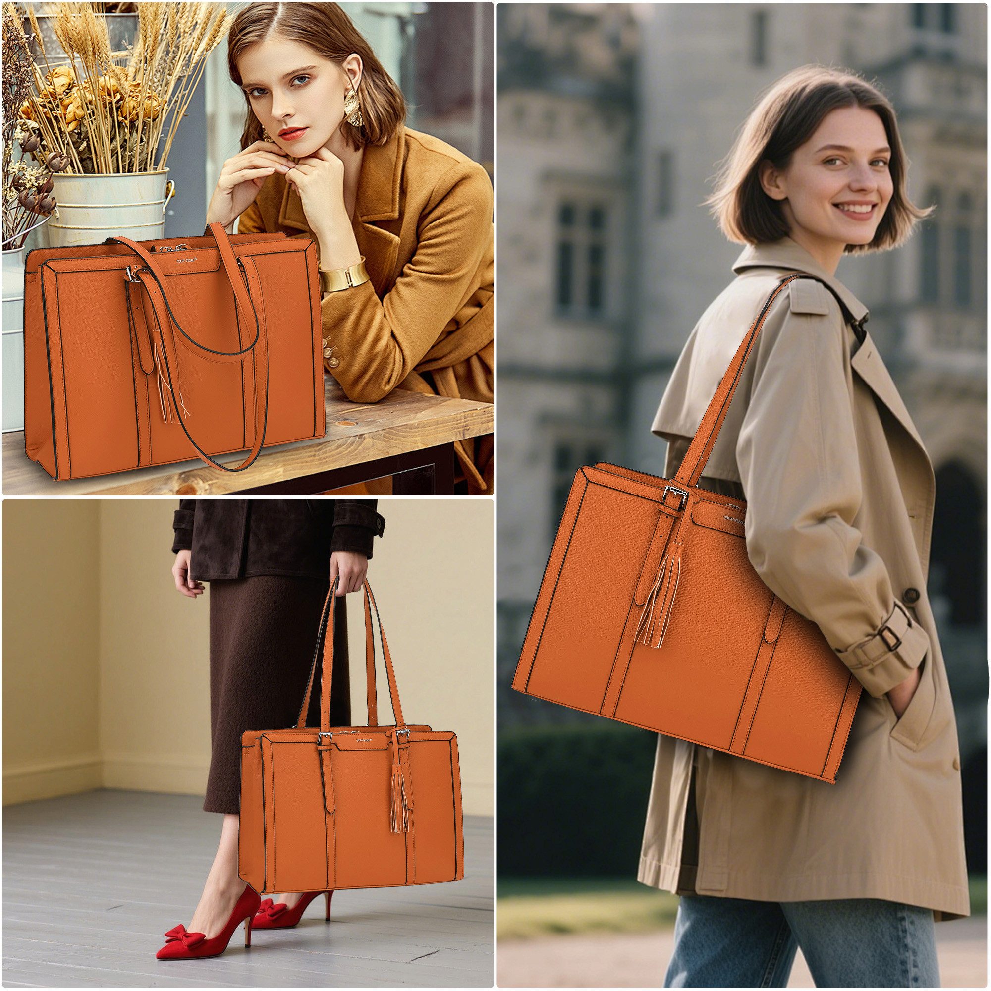 TAN.TOMI Aktentasche Damen Shopper Große Business Handtasche Gross Laptop Tasche, 15.6 Zoll Notebooktasche mit 3 Fächern für Büro Arbeit Schule