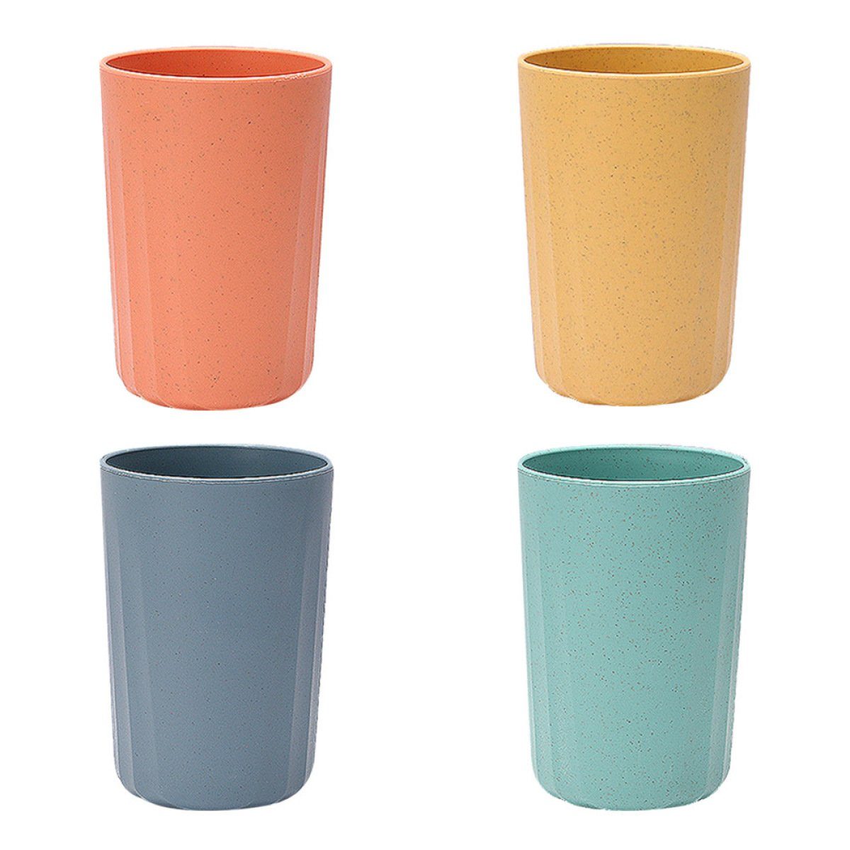 Juoungle Tasse 4 Stück Blau Tassen, Weizen Grün, Orange, wiederverwendbare Kunststoffbecher Strohhalm Gelb