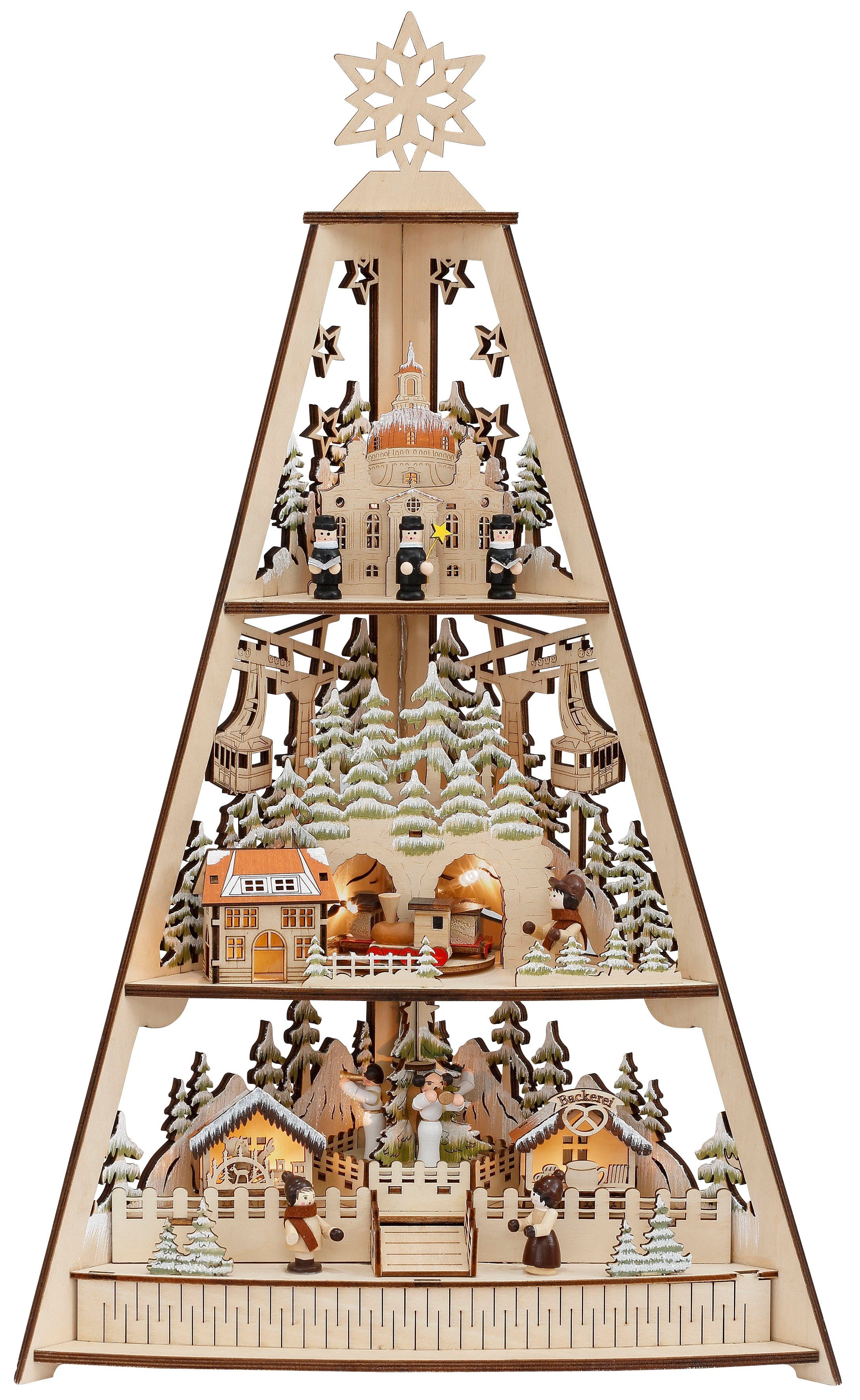 OTTO home Dekoobjekt Deniz, Weihnachtsdeko mit LED Beleuchtung (1 St), Tannenbaum aus Holz, mit 3 Etagen, Höhe ca. 53 cm
