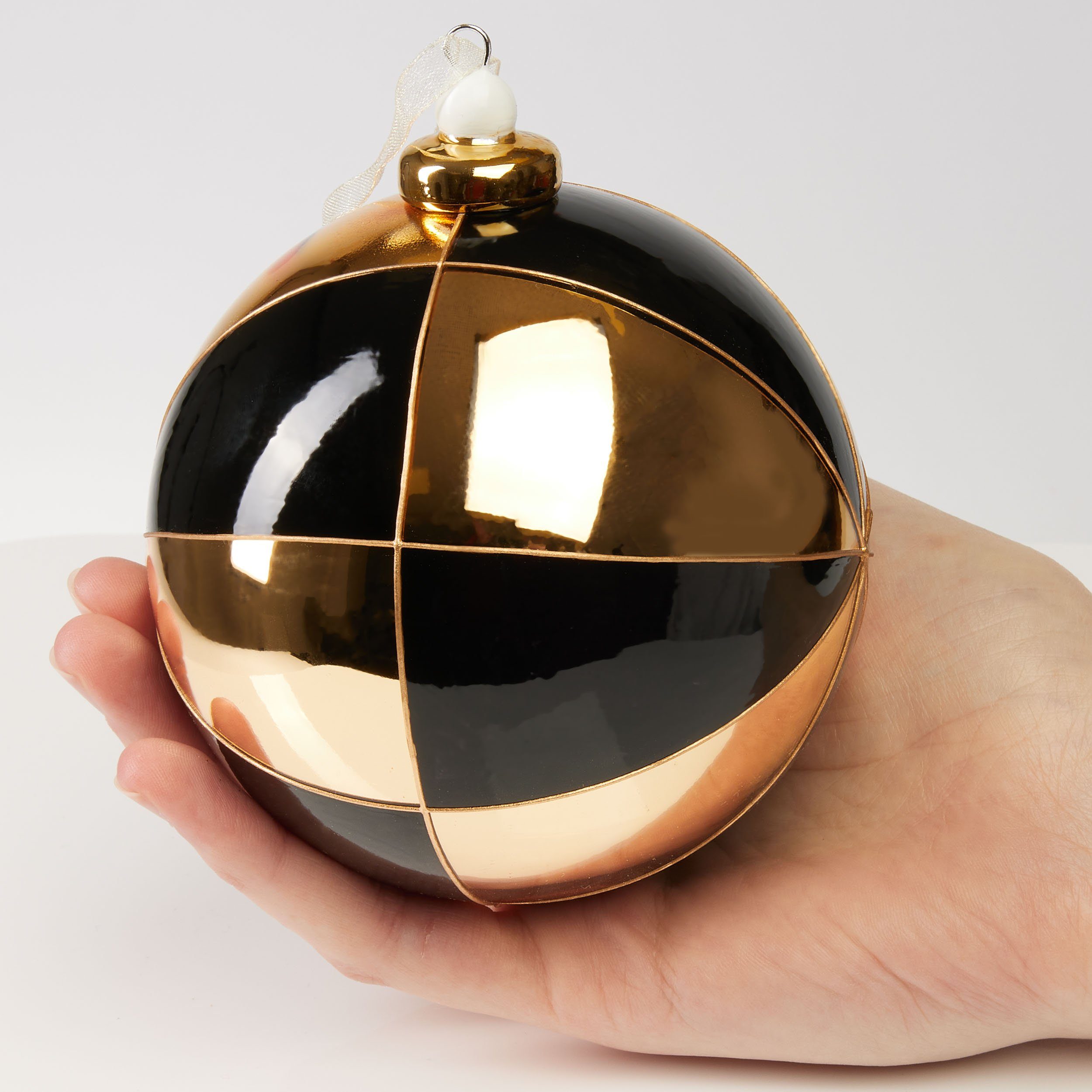 Baumkugel - - Gold Porzellan (1 Christbaumkugel Glas 10 Weihnachtsbaumkugel Muster Weihnachtskugel Premium mit mit aus St), Handarbeit BRUBAKER Weihnachtsdeko cm Topper