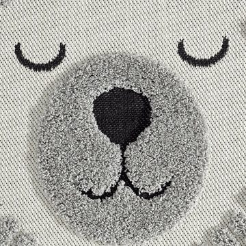 Teppich Runder Kinderteppich flauschig – schlafender Bär – in grau, Carpetia, rund, Höhe: 12 mm