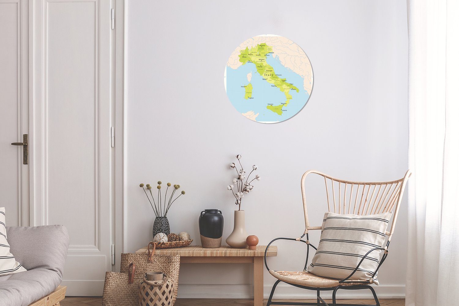 MuchoWow Gemälde Grüne Karte von Kreis Rundes 30x30 (1 Wohnzimmer, Italien, Wandbild, cm St), Forex, Wanddekoration