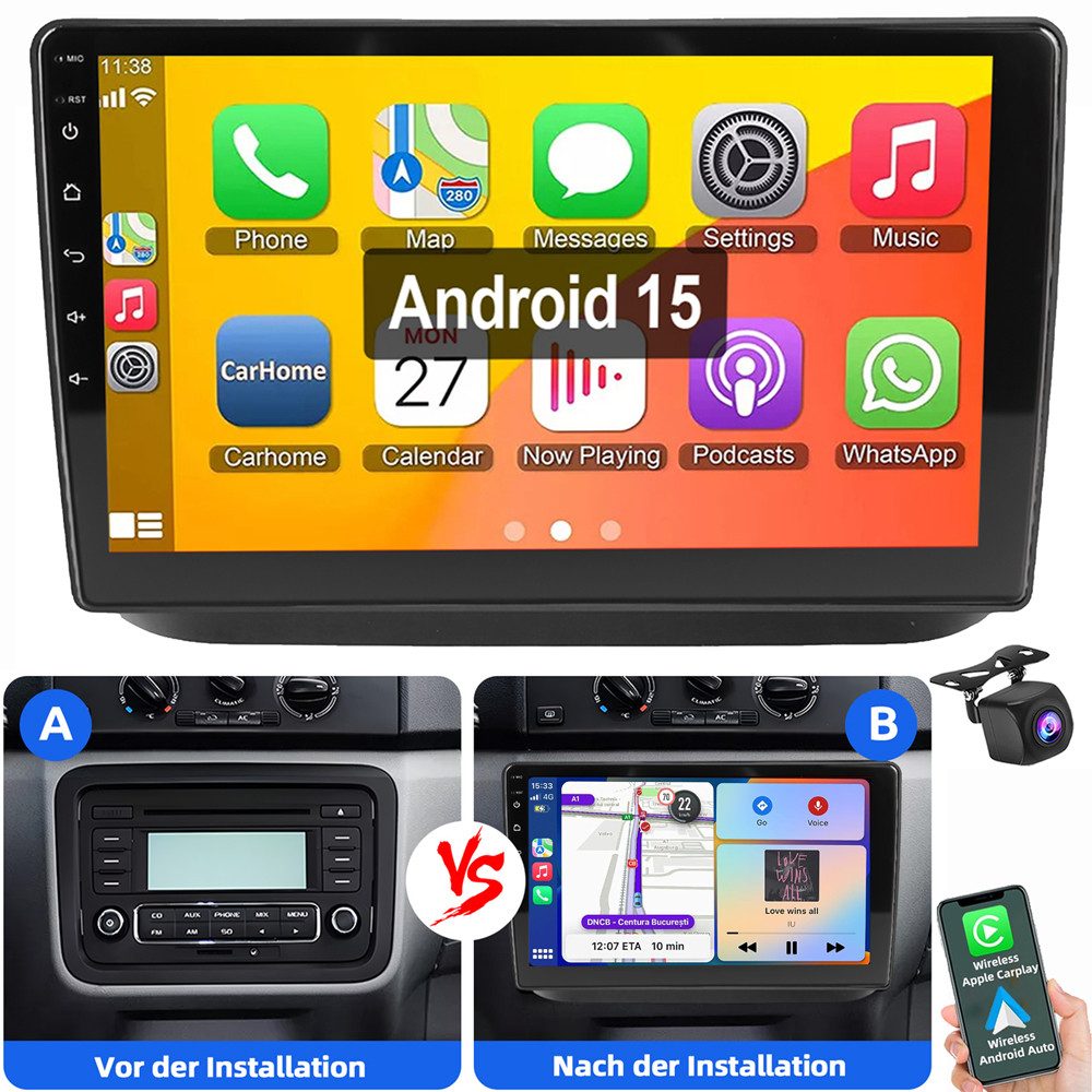 ESSGOO Für Skoda Fabia II 2008-2013 Carplay Android 15 Bluetooth Autoradio (RDS, 4+64GB optional, FM, AM, 2 DIN Carplay Android Auto Bluetooth WIFI SWC Navigationsgeräte)