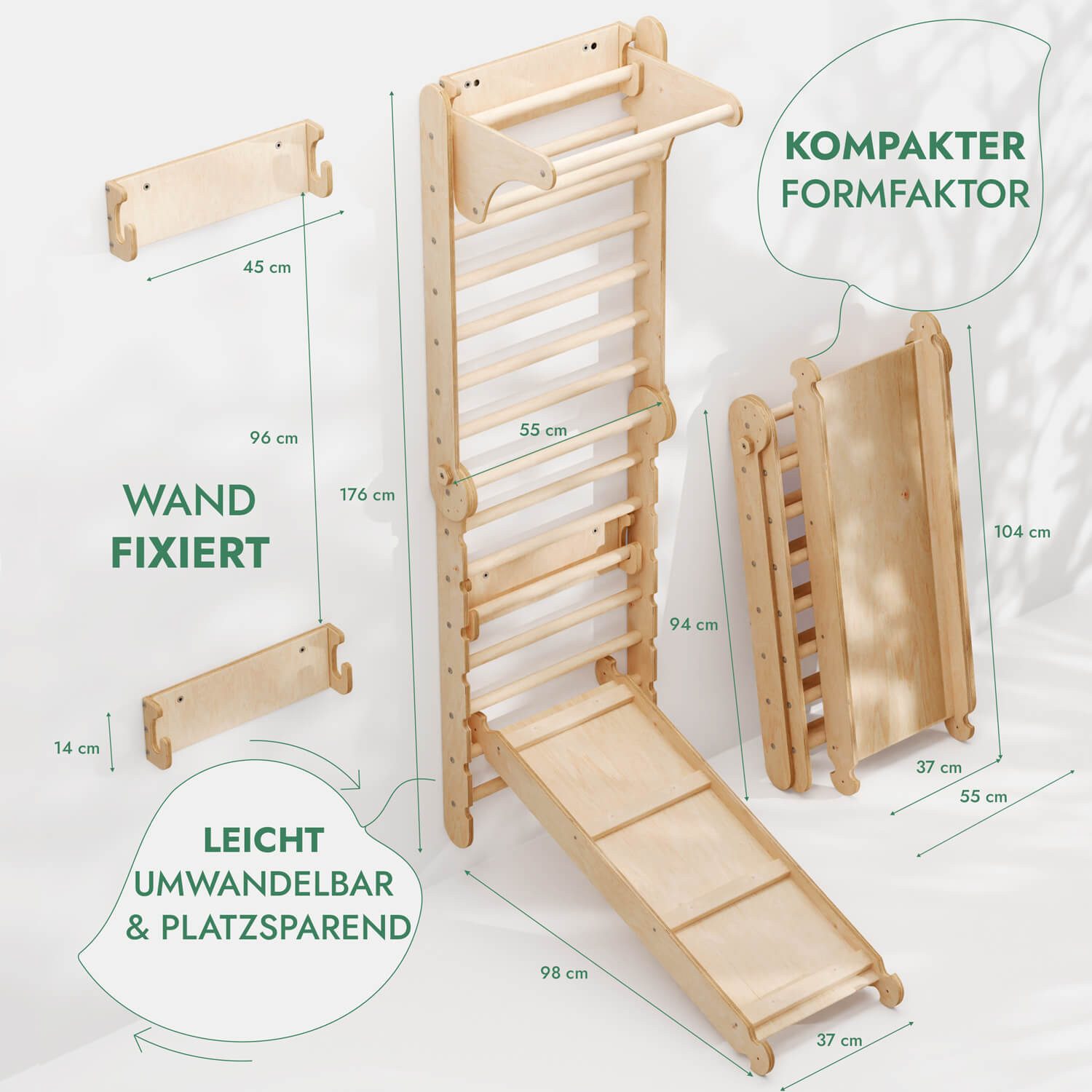 Goodevas Klettergerüst 6in1 Kletterwand Indoor: Sprossenwand, Gymnastikring günstig online kaufen