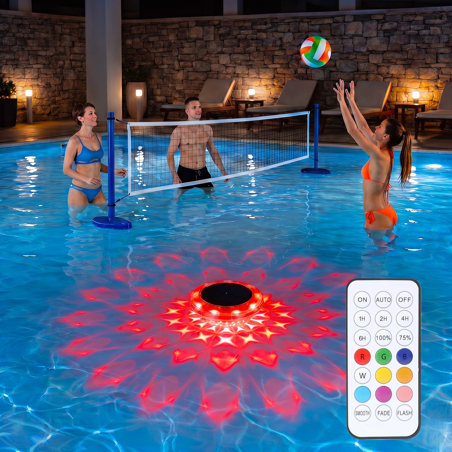oyajia Pool-Lampe RGB Solar Poolbeleuchtung, Schwimmende Poolleuchte mit Fernbedienung, LED fest integriert, RGB, IP68 Wasserdichte Poolleuchten für Wanne, Schwimmbad, Teiche, Gärten