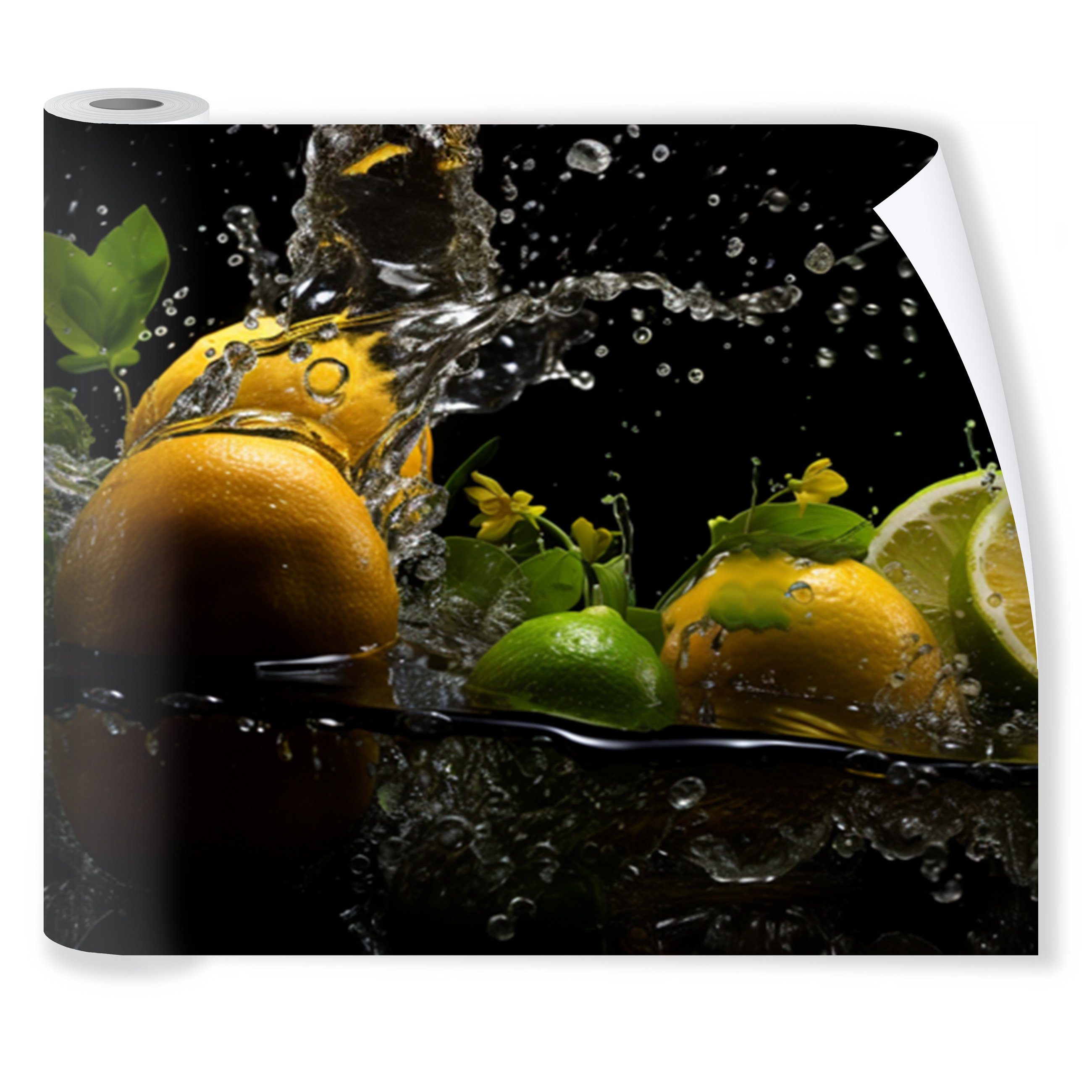 Wallarena Fototapete Küche Obst Zitrone Limette Vlies Tapete Wandtapete 250x60 cm, Glatt Vlies, Abwaschbares Vlies, Wasser, Modern, Tapete inklusive Kleister Vliestapete Motivtapete Laminiert Waschbar