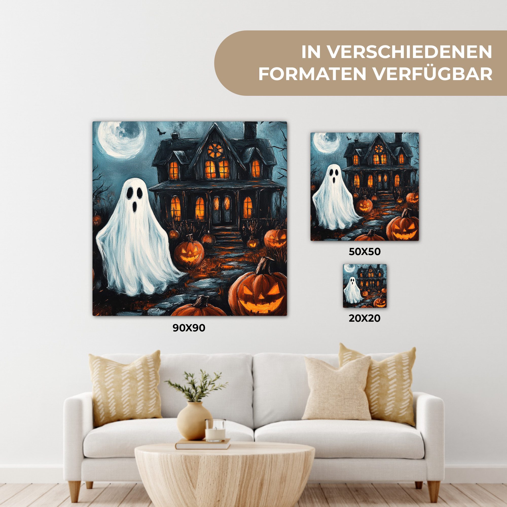 OneMillionCanvasses® Leinwandbild Halloween - Spukhaus - Kürbis - Gespenst, Fotodruck (1 St), Leinwand Canvas Wandbild, Wanddekoration 20x30 cm – Bild 5 von 5
